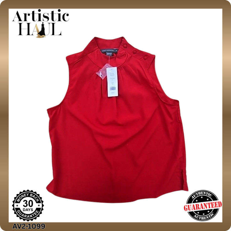French Connection Red Sleeveless Blouse Stand Collar Womens Regular Size 12