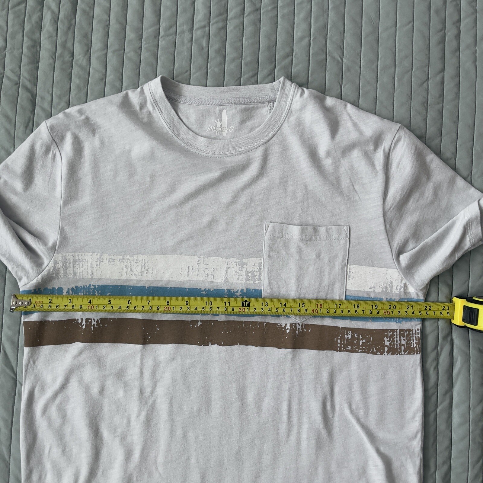 Johnnie-O Pocket Short Sleeve Striped T Shirt Poly Cotton Light Blue Men L EUC