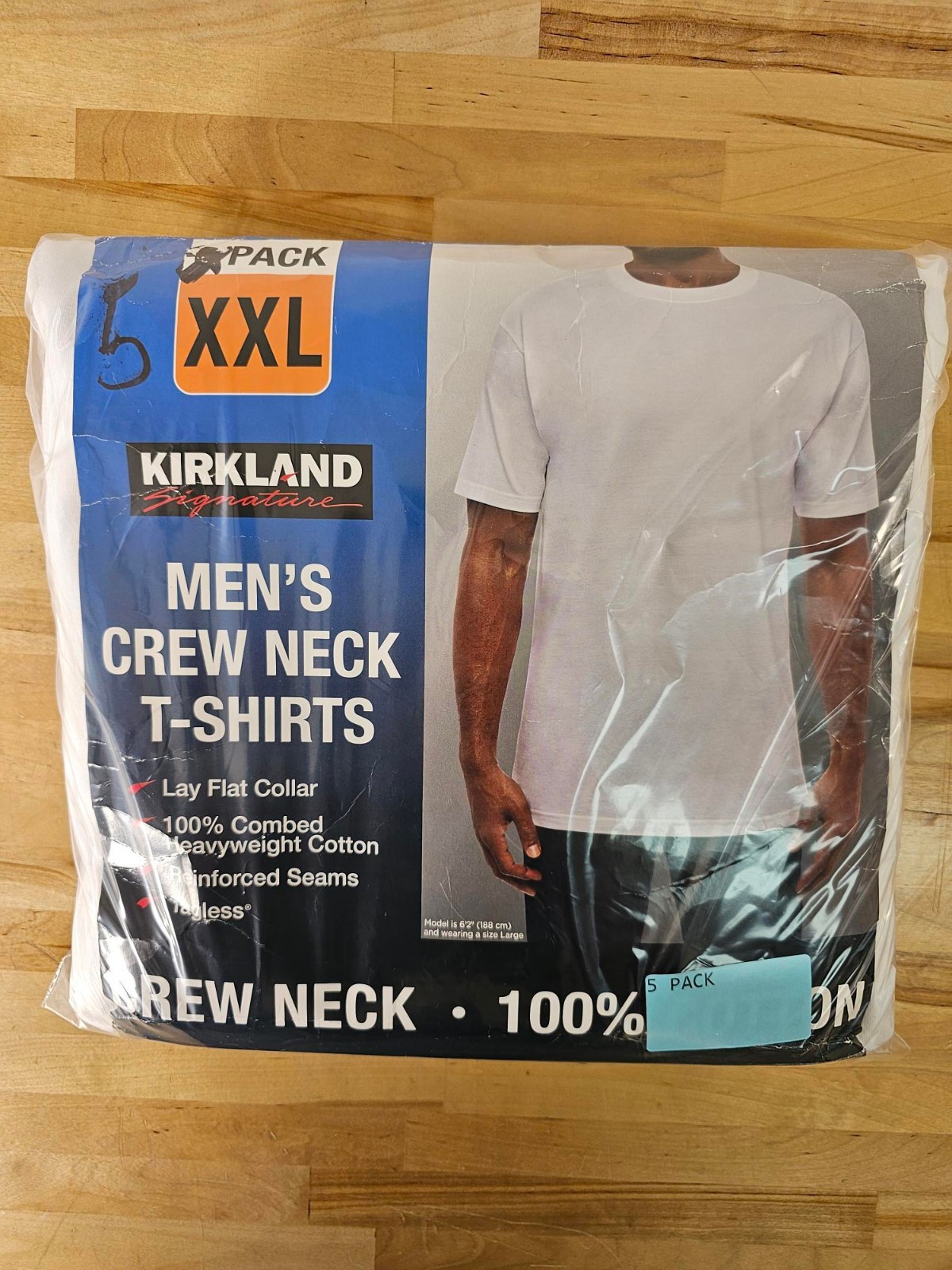 *5 PACK* XXL / 2XL – WHITE – Kirkland Signature Men’s Crew Neck Cotton Shirts
