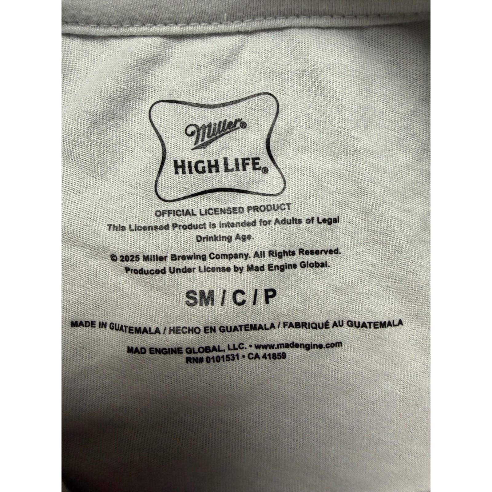 Miller High Life Beer Graphic T-Shirt Mens Small Cream Mad Engine Milwaukee USA