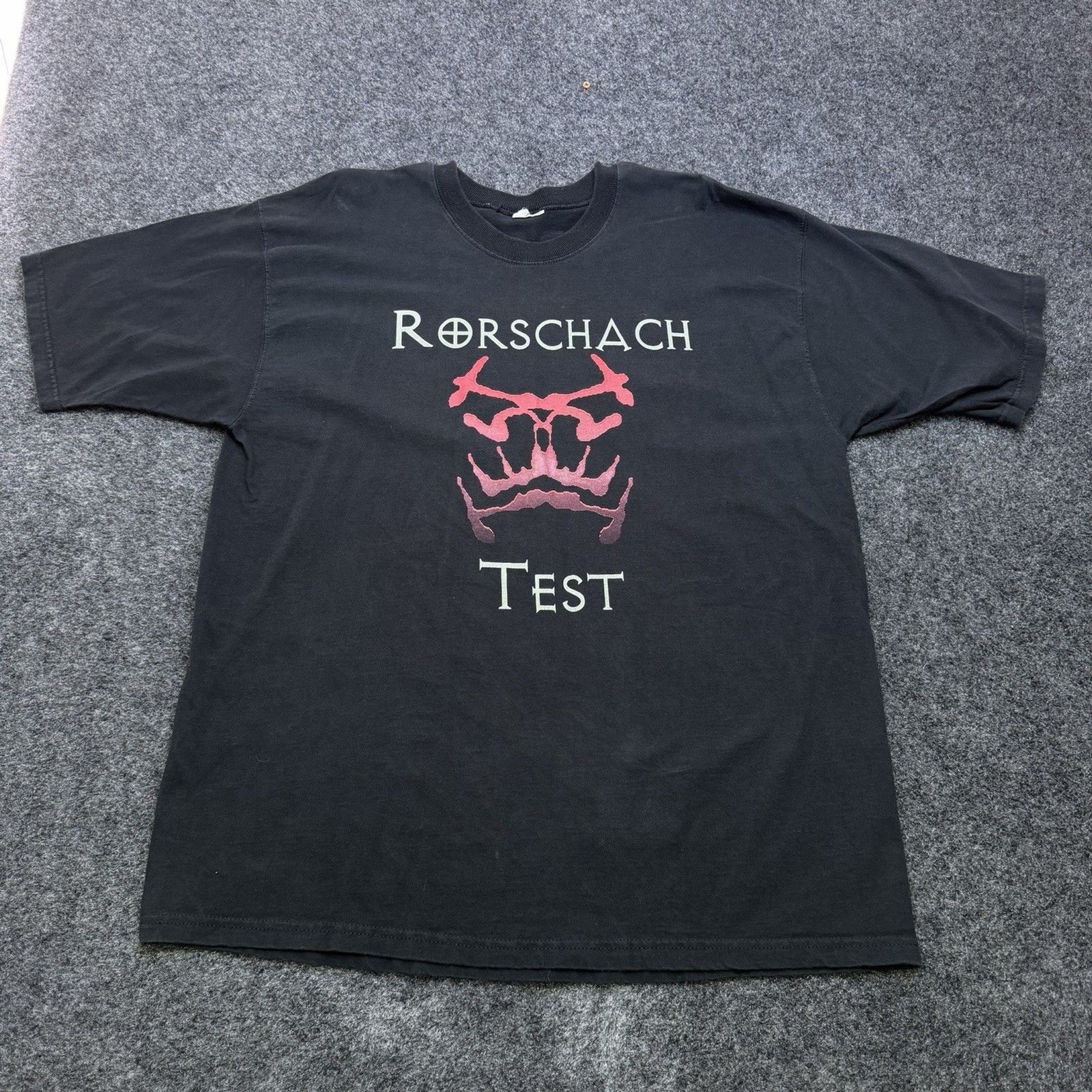 Vintage 90s Rorschach Test Industrial Band Tee Black T-Shirt XL Cut Tag