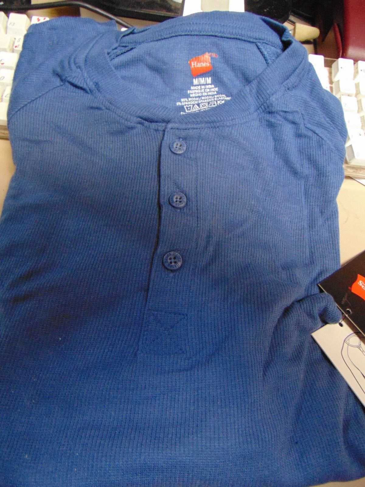 Hanes Men&rsquo;s Long-Sleeve Henley Shirt SLEEPWEAR 95% cotton 3 button Medium SOFT