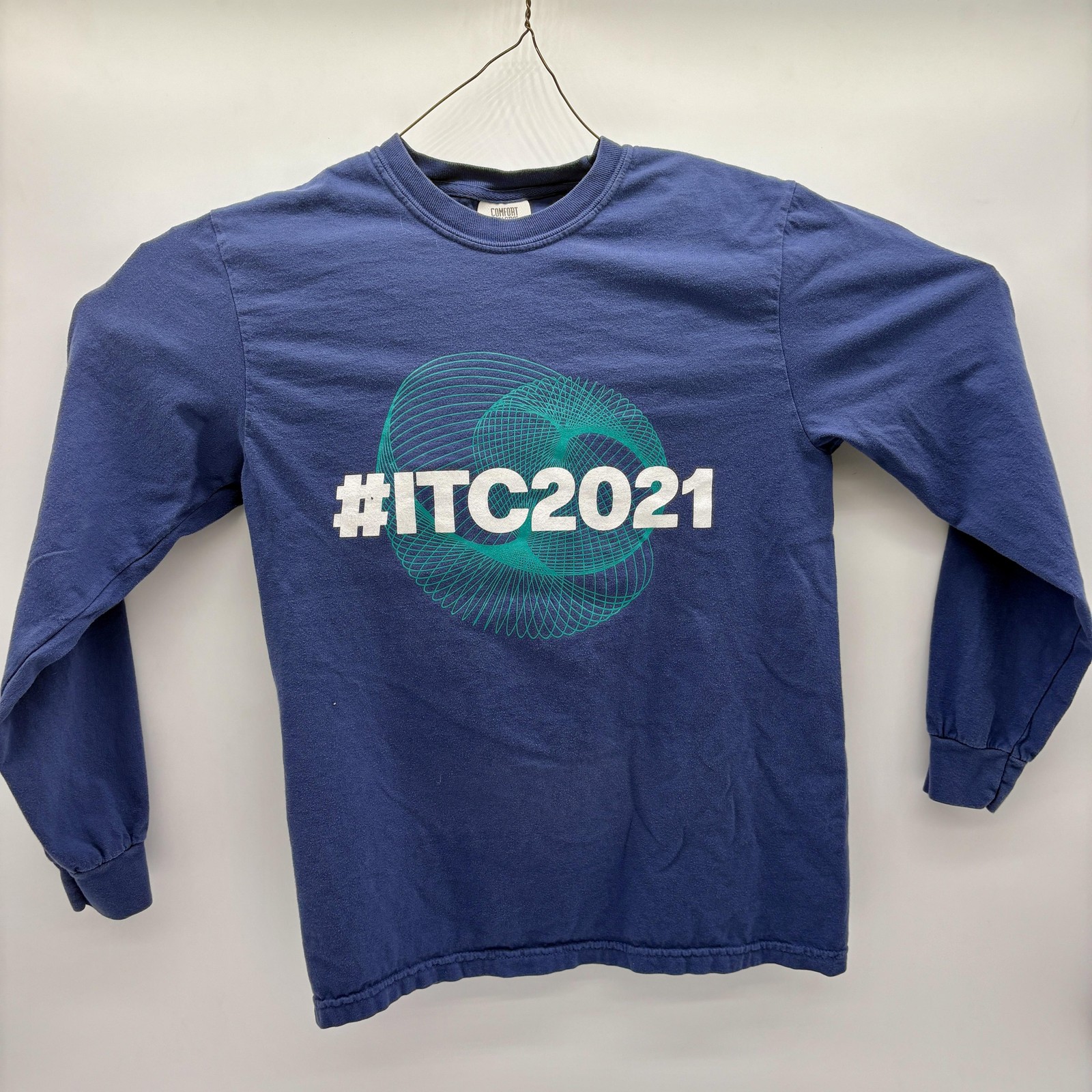 ITC2021 Shirt Mens Small Blue Long Sleeve Graphic Comfort Colors Tee Cotton