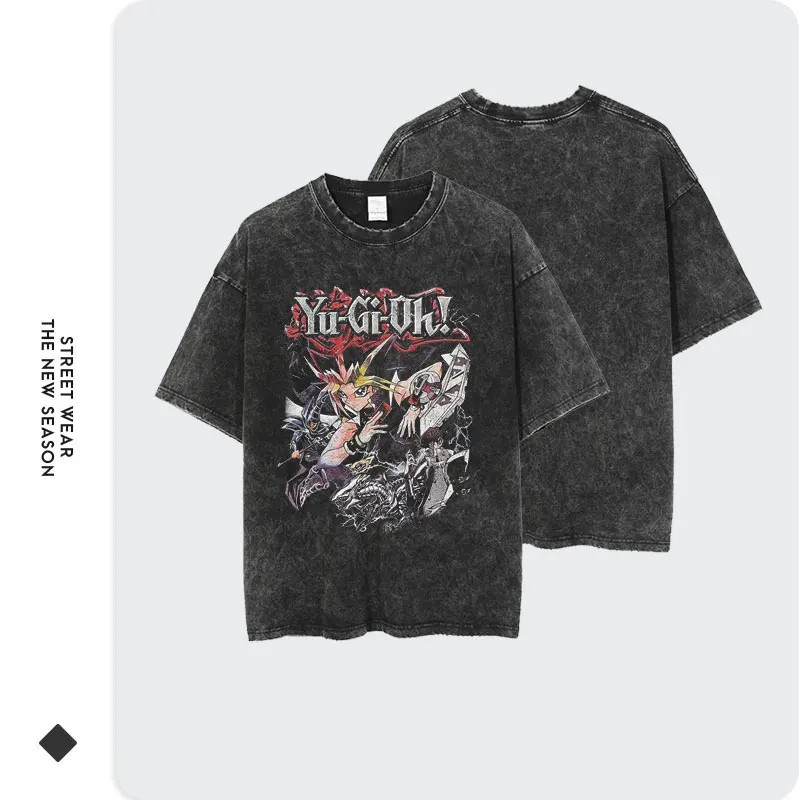 Anime Y-Yu Gi Oh T Shirts Men Retro Vintage Washed Yugi Muto Printed T-Shirt Ove