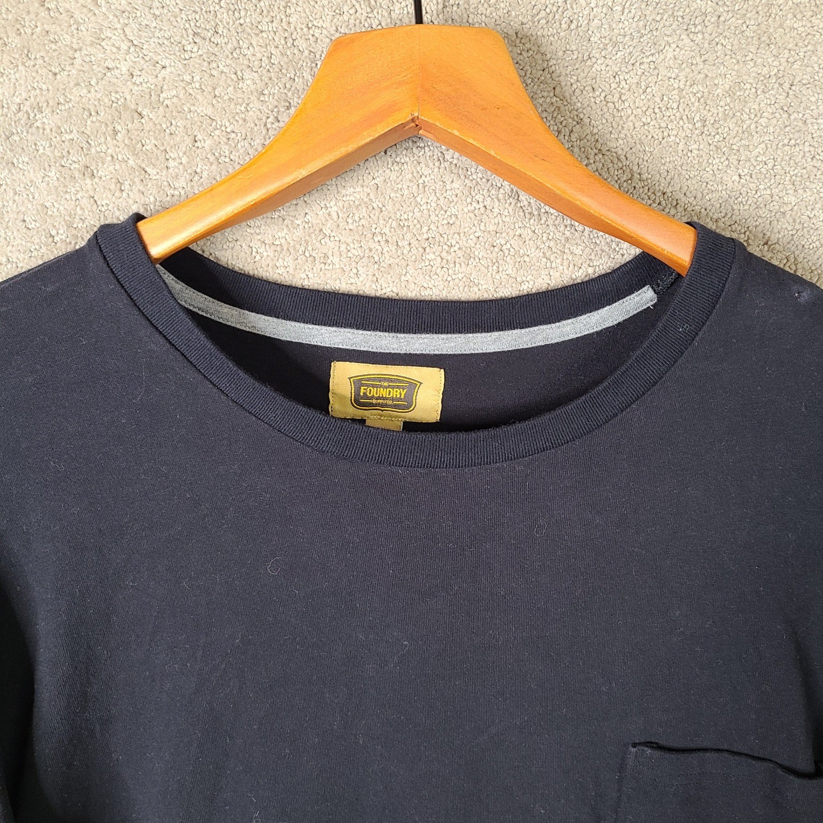 Foundry Shirt Mens 3XL Black Long Sleeve Pocket Cotton Casual Crew Neck