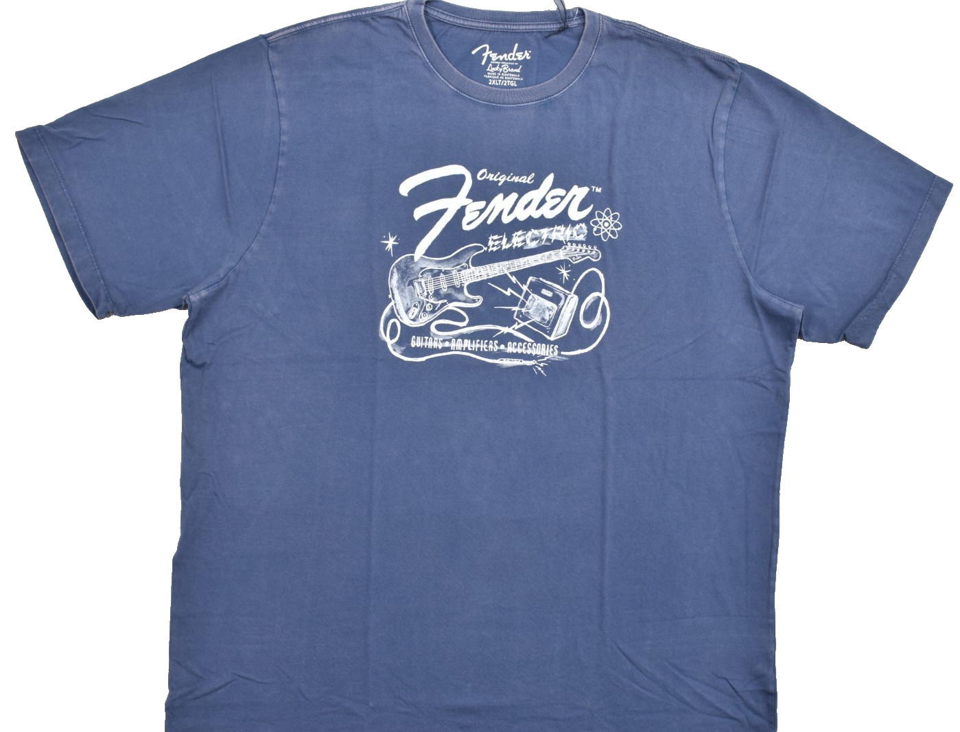 Lucky Brand Men&rsquo;s Fender Electric Sunset Blue Short Sleeve Crew Neck Sz 2XLT NEW