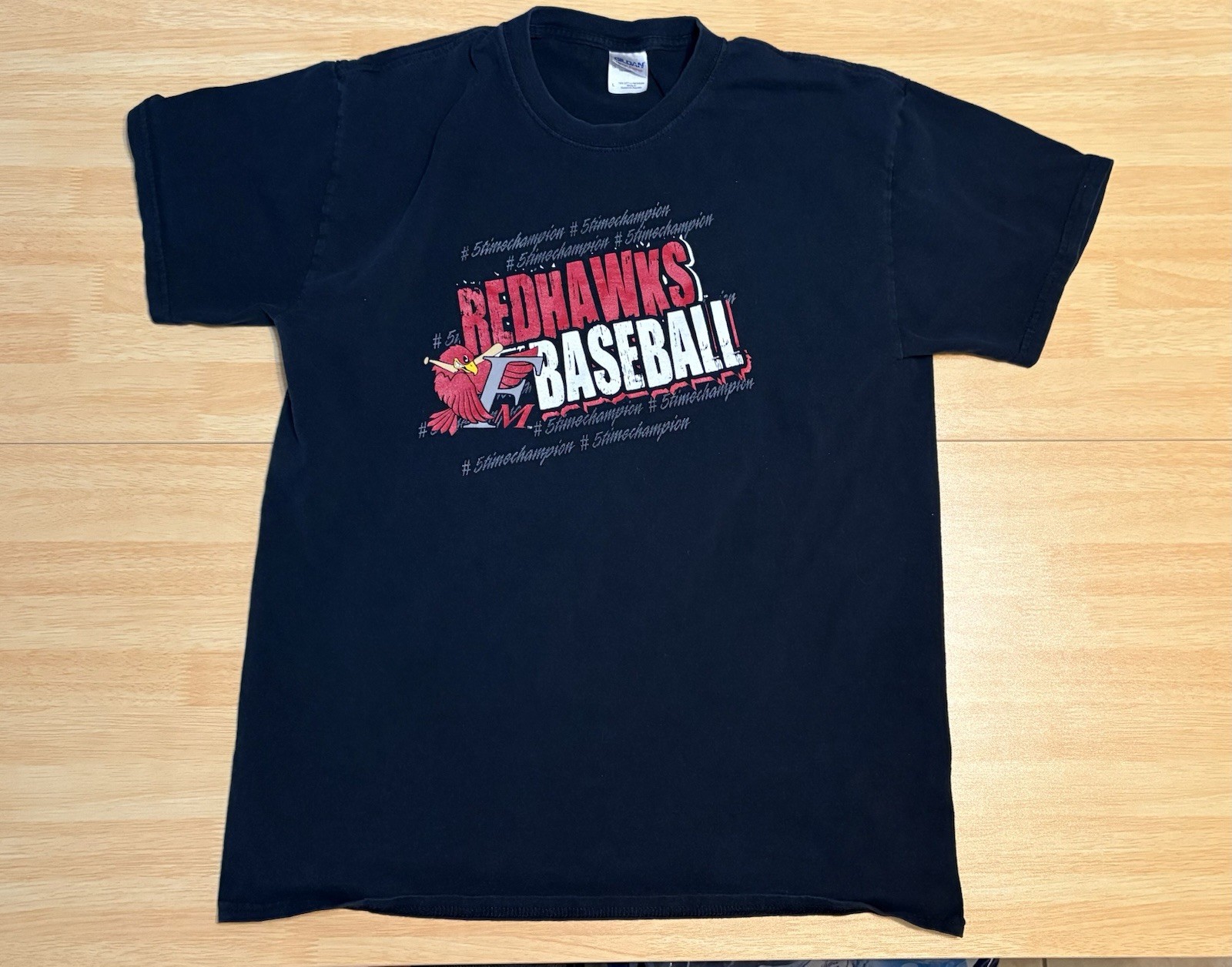 Vintage Men’s Large sport printed RedHawks Baseball Tshirt in Washed Black