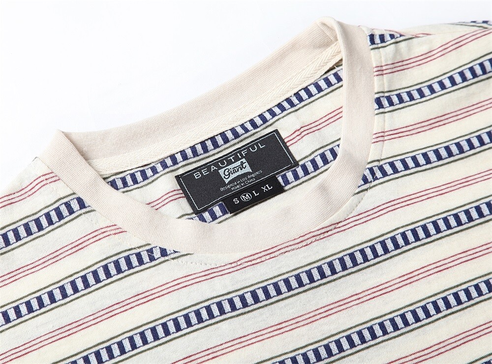 Beautiful Giant Men&rsquo;s Fashion Striped Pocket T-shirt Crewneck Regular CREAM/BLUE