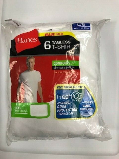 HANES Men&rsquo;s White Crew TAGLESS T-Shirts 6 pack NEW hanes # 2135