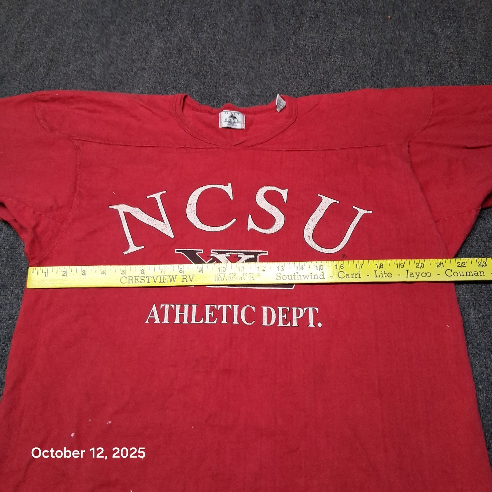 VTG Galt Sand NCSU Red Shirt Size Medium Made in USA 80s 90s Destroyed