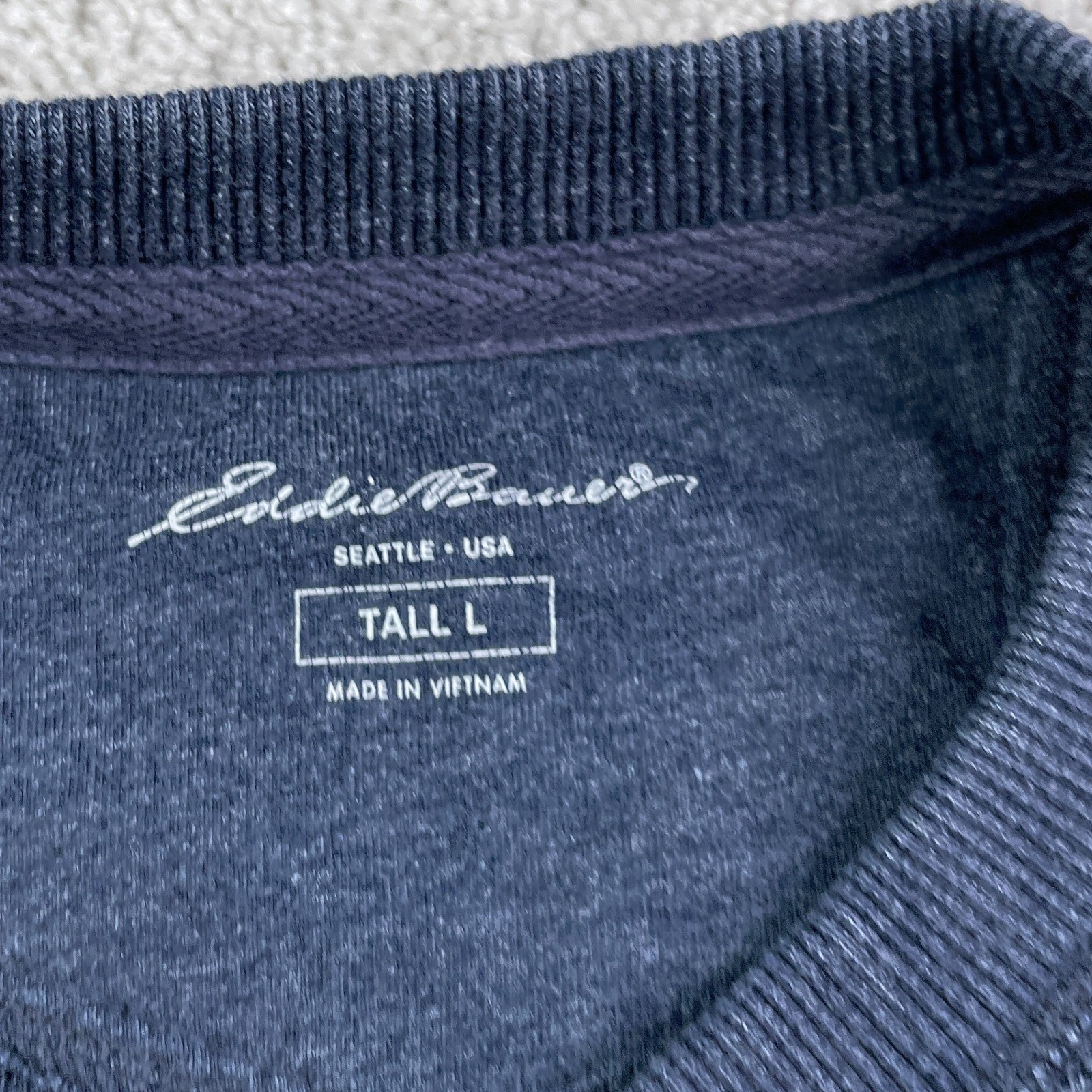 Eddie Bauer Shirt Mens Large Tall Blue Henley Waffle Knit Long Sleeve Thermal