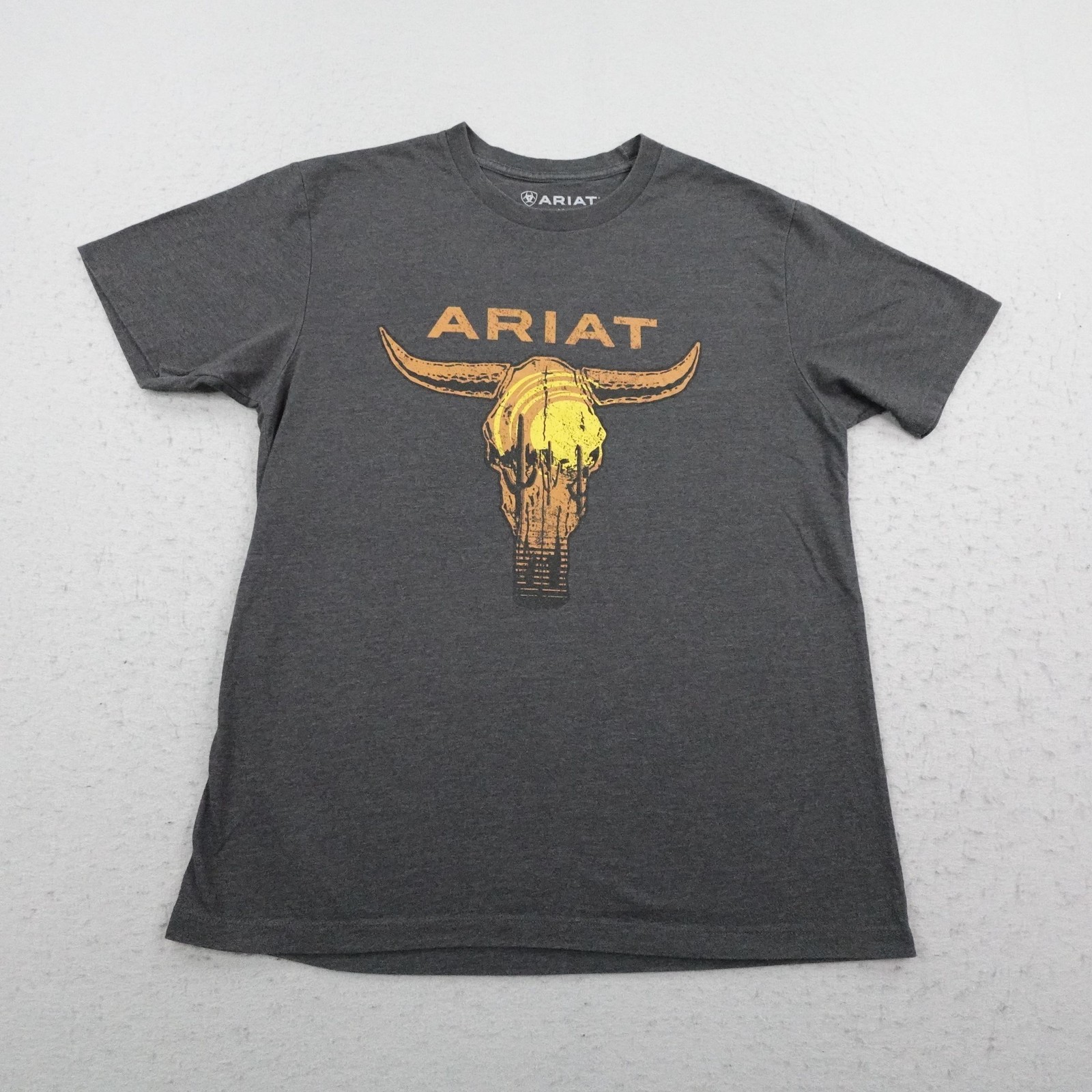 Ariat Shirt Mens Medium Gray Longhorn Skull Western Cowboy Graphic Rodeo Tee