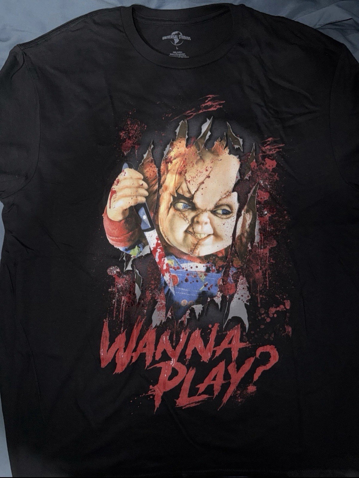 Child&rsquo;s Play Chucky « Wanna Play? » Cotton Graphic Print Tee Black Size L