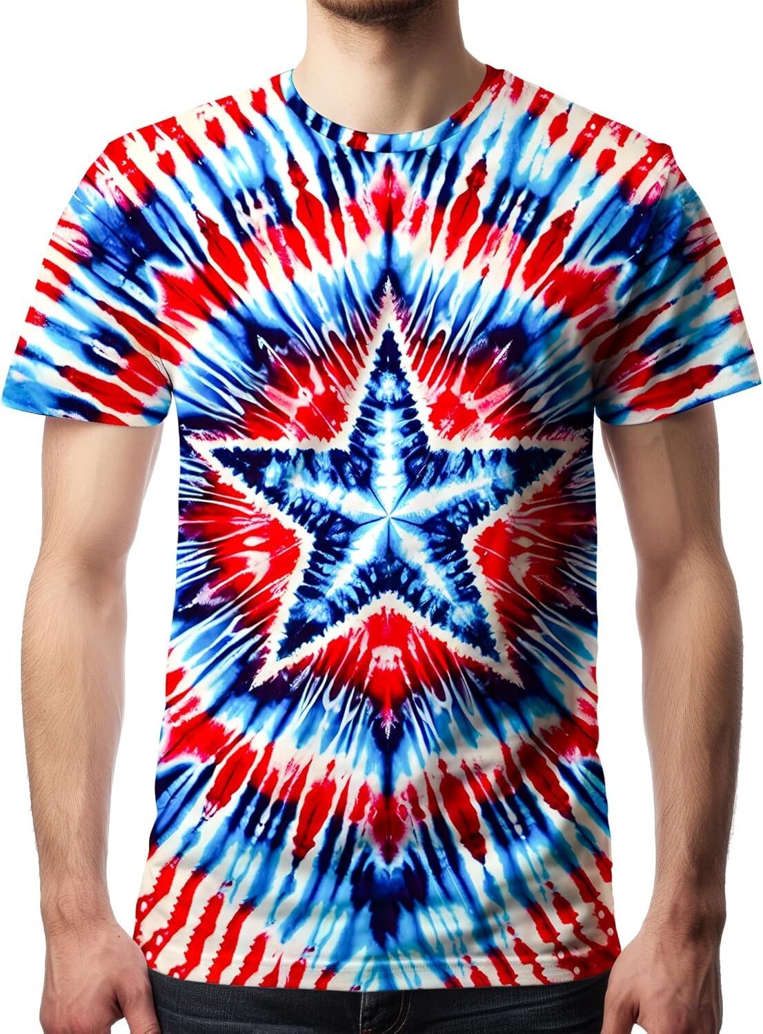 Men&rsquo;s Tie Dye Short Sleeve T-Shirt Vintage Hippie Style Polyester Crew Neck Tee