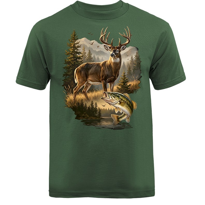Deer & Bass Wilderness Hunting Fishing Wildlife T-shirt