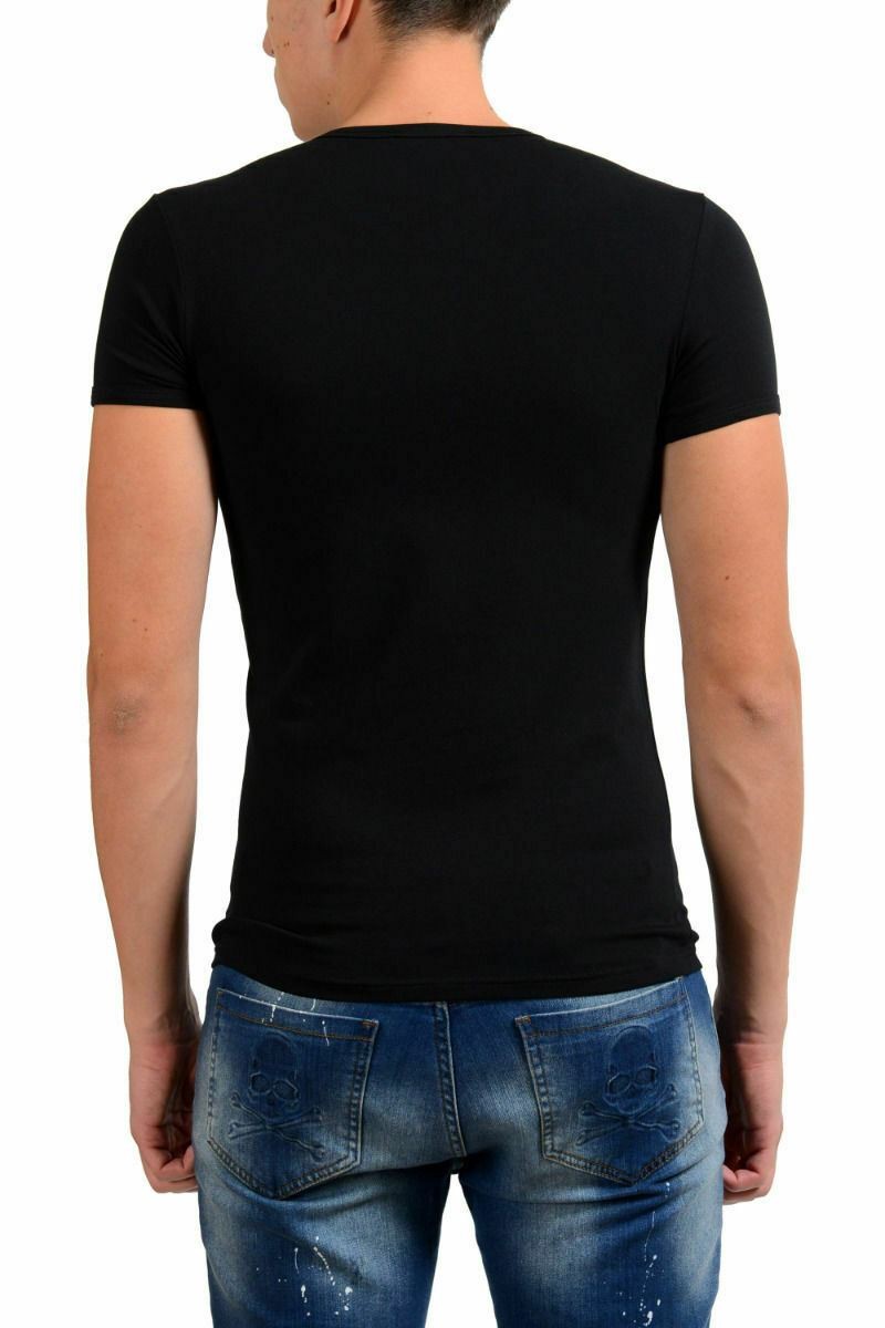 Versace Collection Men&rsquo;s Black Stretch V-Neck Short Sleeve T-Shirt XS S M L XL