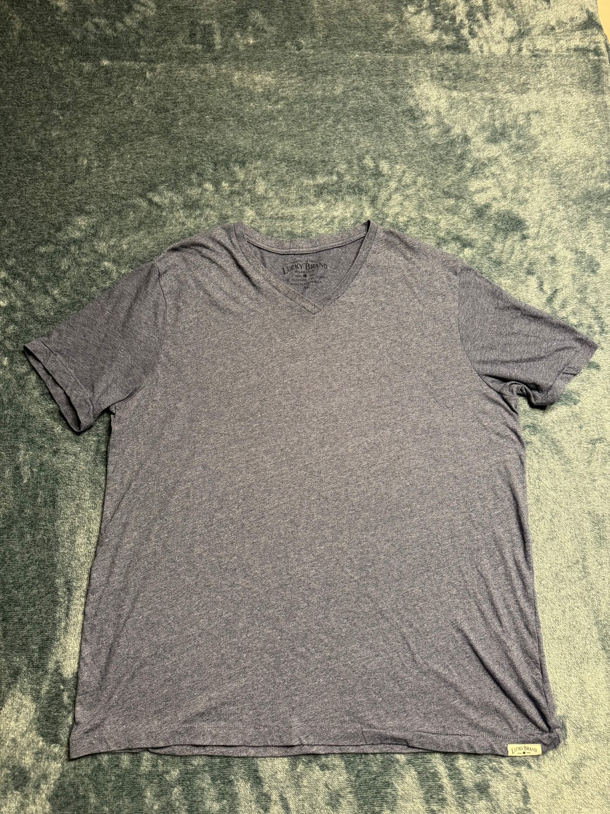 Lucky Brand Men XL Blue Heather Short Sleeve V-Neck T-Shirt Basic PTP 23.5