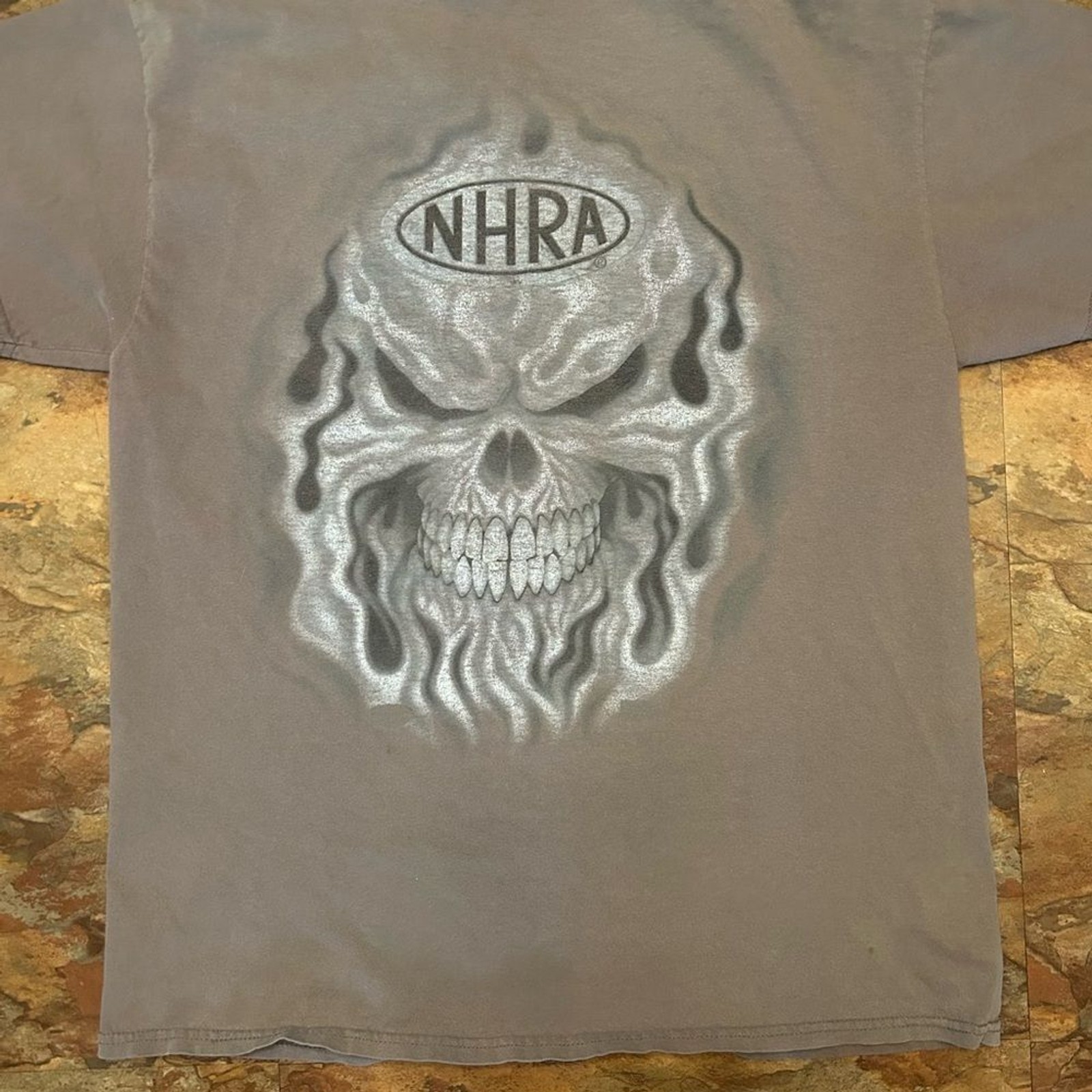 Vintage NHRA Championship Drag Racing T-Shirt XL Gray Flaming Skull Biker