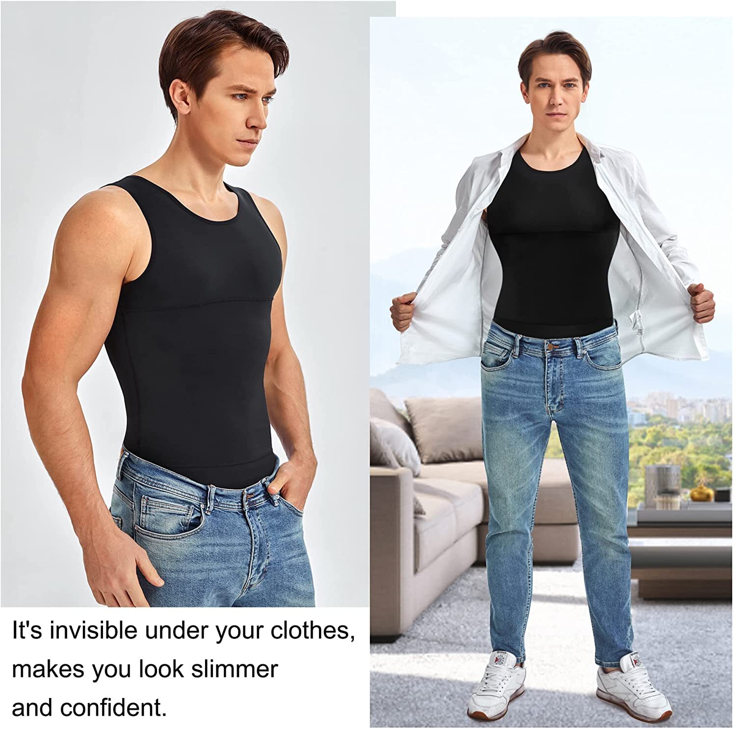 Men Slim Shirt Body Slimming Tummy Shaper Control Belly Underwear Vest Girdle US