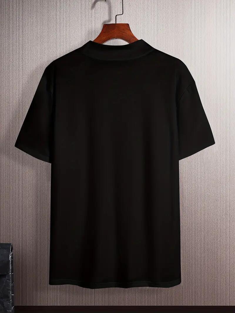Fashion Men High Neck Short Sleeve T-Shirt Sophisticated Soft Fabric Black New