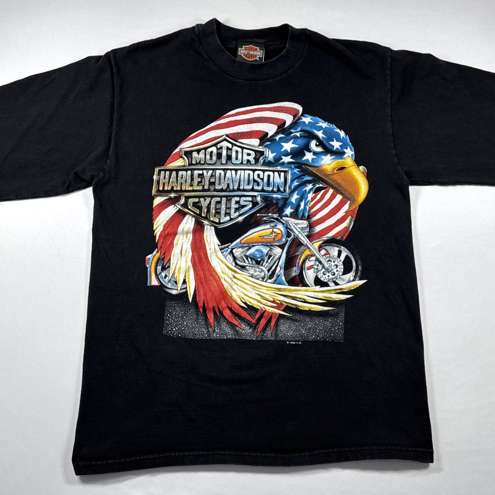 Vintage Harley Davidson 1996 Pacific Honolulu Long Sleeve T-Shirt Eagle Flag M
