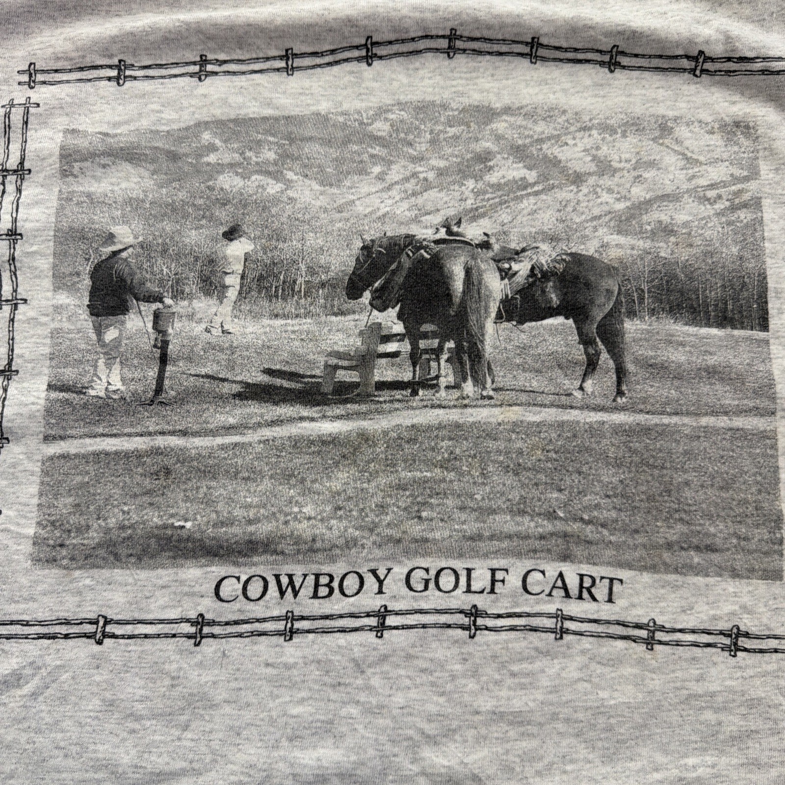 Hanes Heavyweight Single Stitch VTG Gray T Shirt Medium Cowboy Golf Cart Western