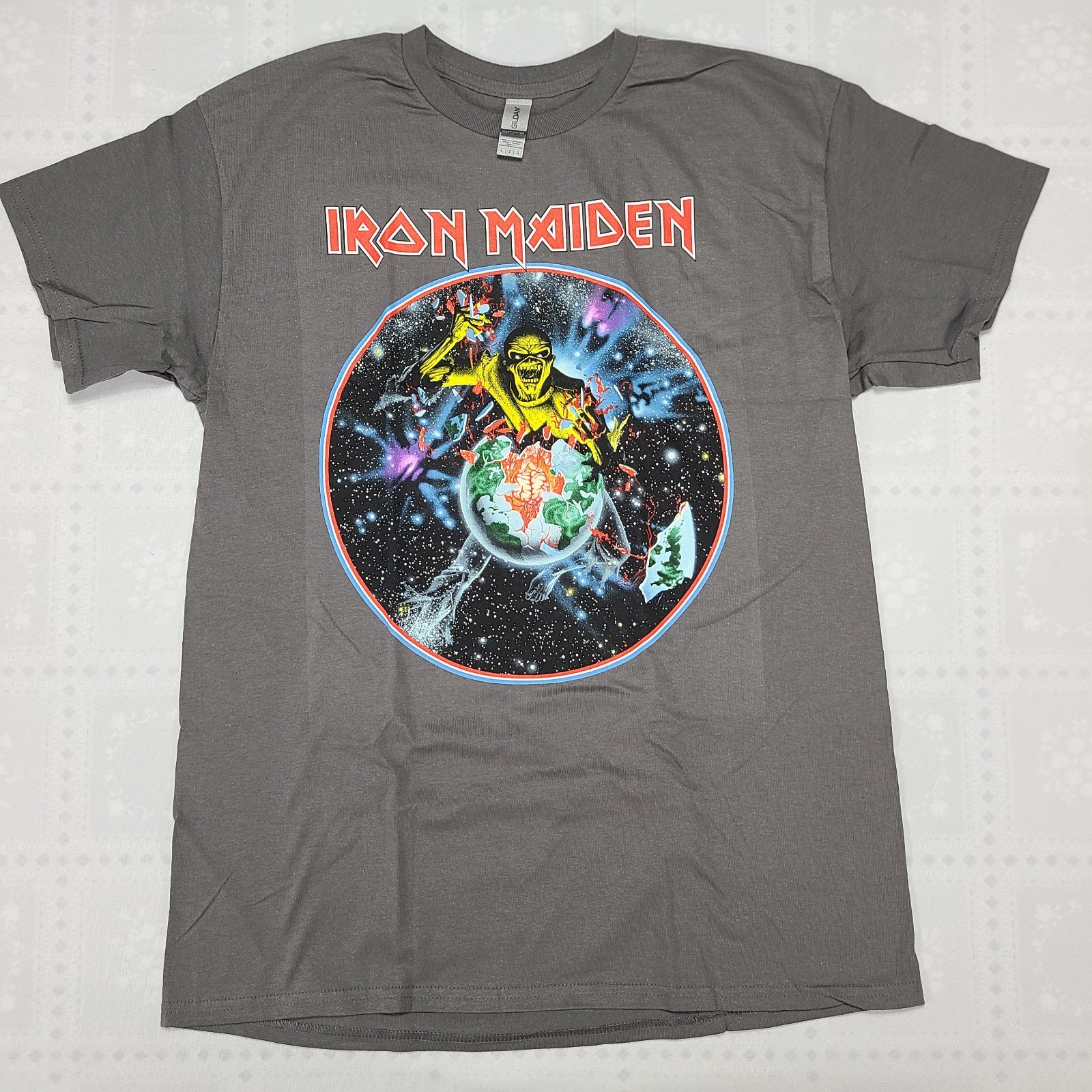 Iron Maiden Beast on the Run Tour Large 2 Sided New Official Number Of Gray #T25