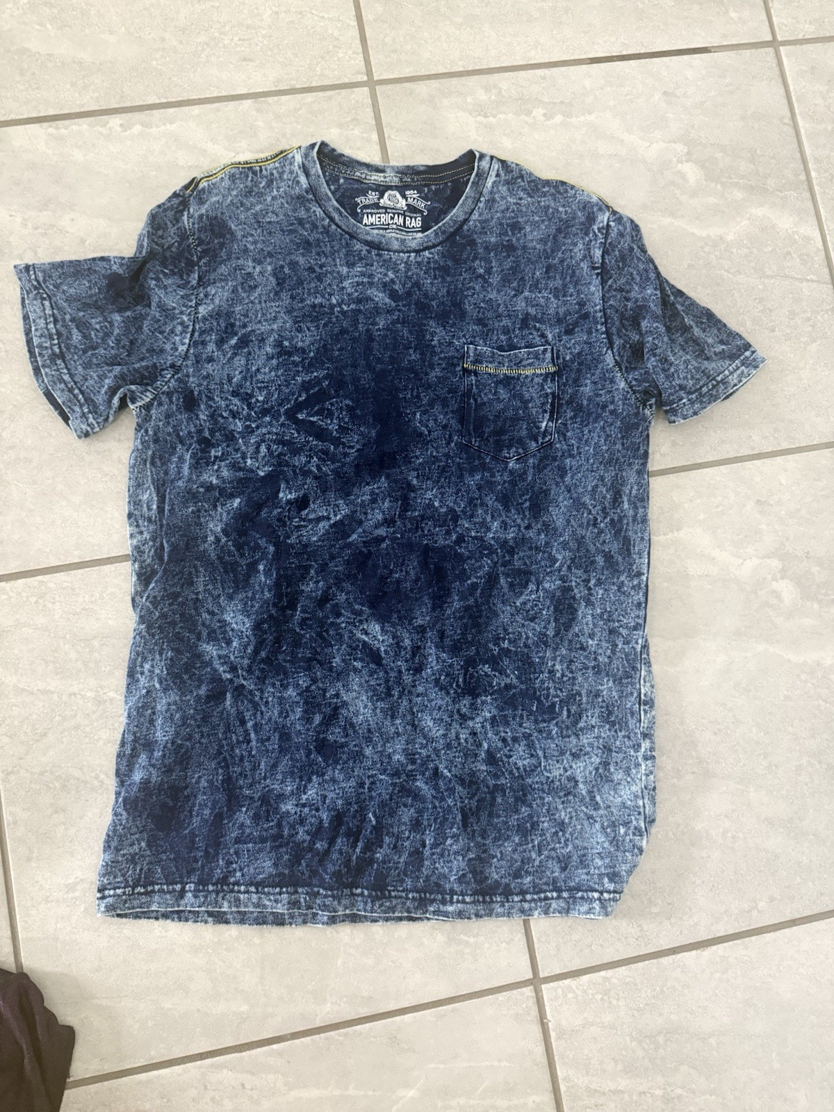 American Rag Cie Men&rsquo;s M Blue Acid Wash Pocket Crew Neck Cotton Jersey T-Shirt