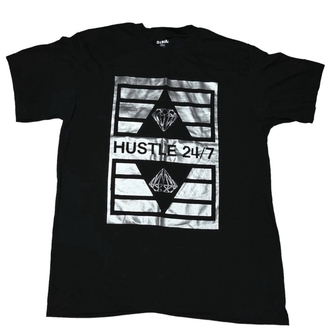 SUNA Hustle 24/7 Black Graphic Short Sleeve 100% Cotton T-Shirt Men’s Size L