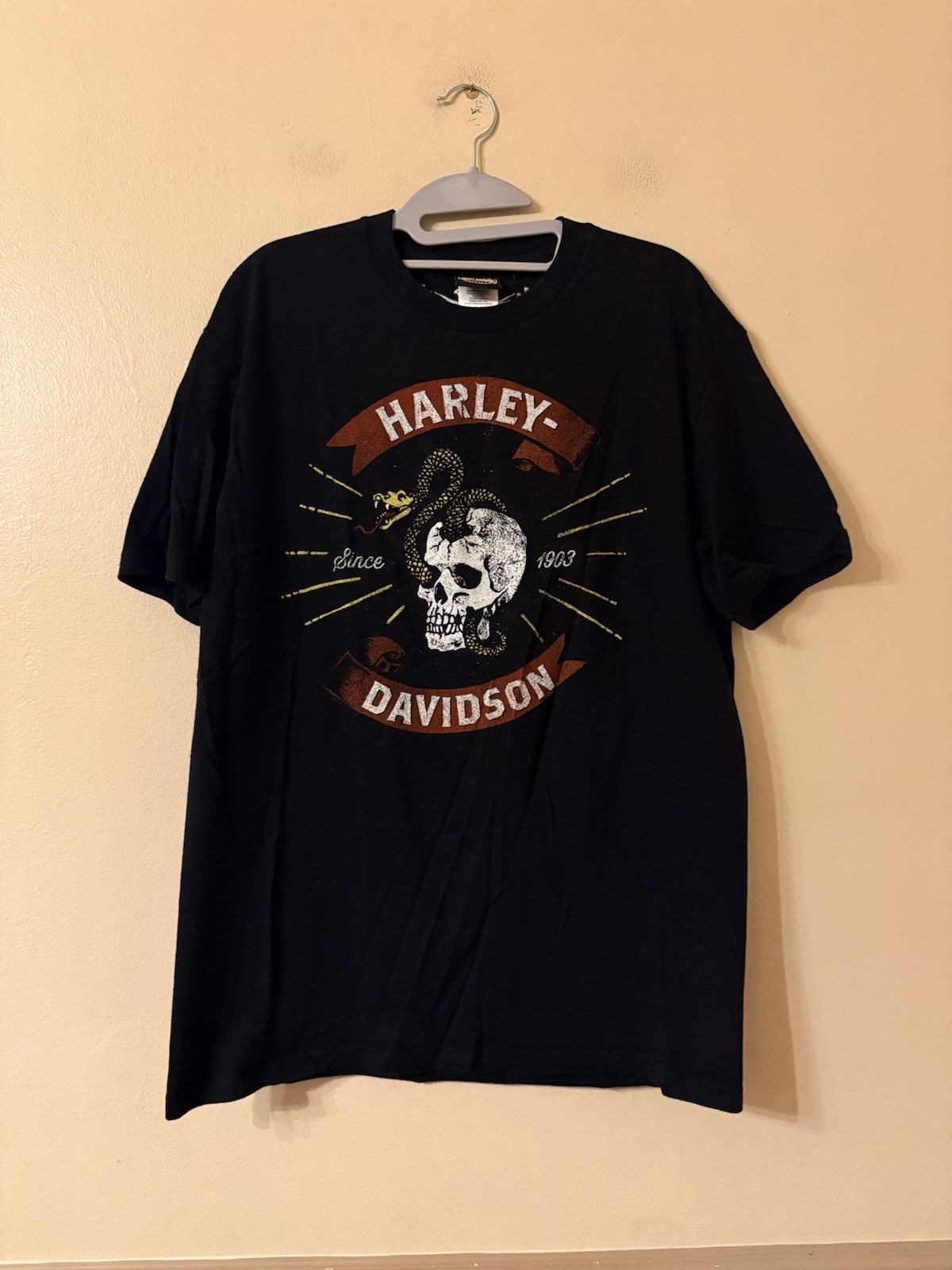 Harley Davidson Biker Built Sellersville PA Snake Skull T Shirt Size Large Black