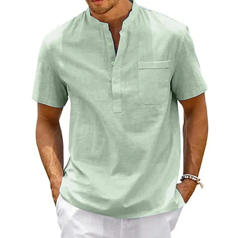 Camisa De Manga Corta Moda Lujo Camiseta Elegante Algodón Linen Para Hombres