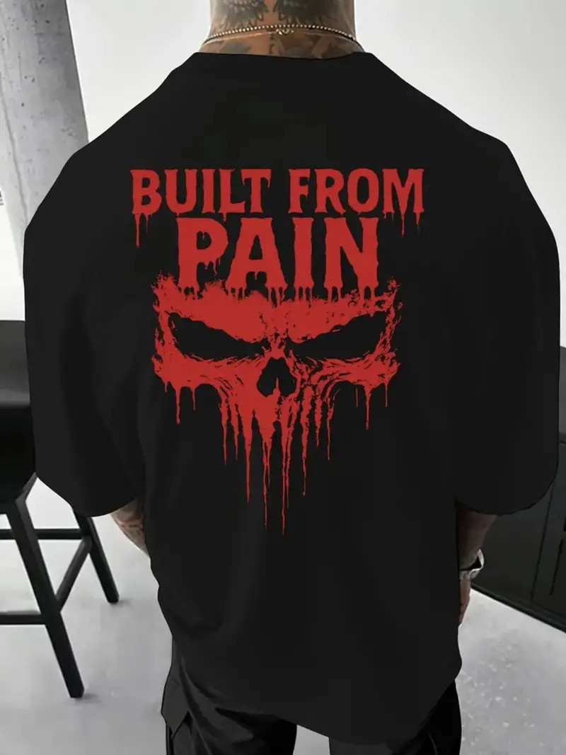 Men&rsquo;S 180g Pure T-Shirt with Skull & « Built from Pain » Gr