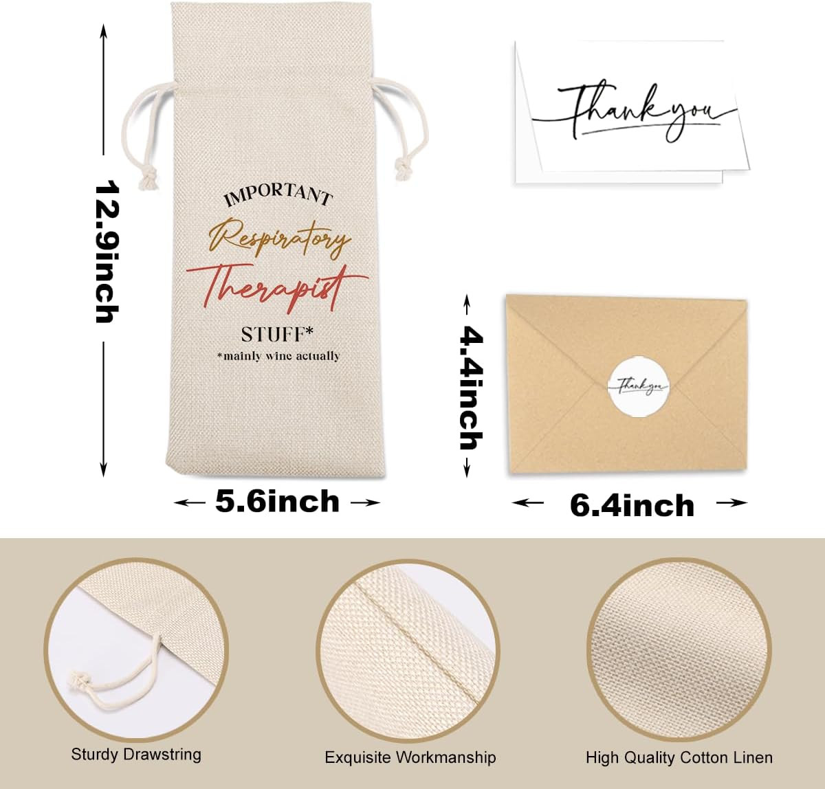 Respiratory Therapist Gifts Wine Bag with Thank You Card Appreciation Gifts Chri