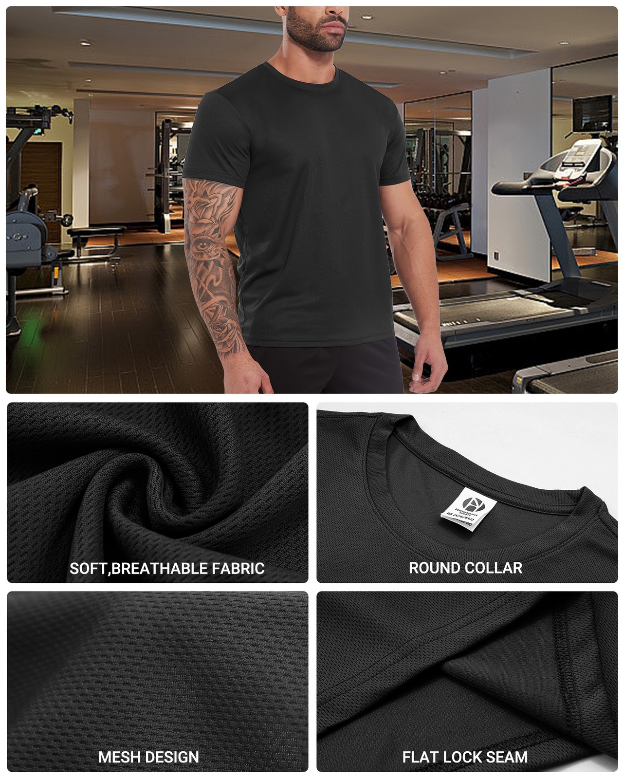 6pcs Men&rsquo;s T-shirts Gym Fitness Workout Top Quick Dry Tee Casual Daily Wear Soft
