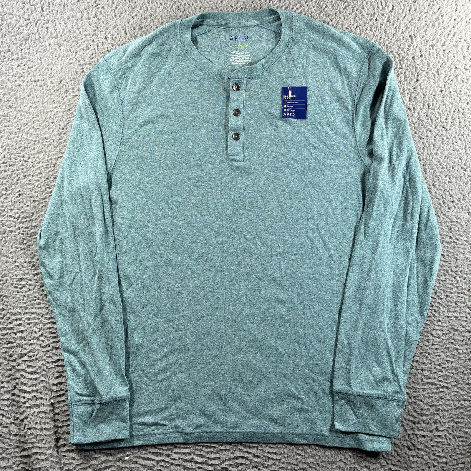 Apt 9 Premier Flex Henley Shirt Mens Medium Blue Heather Long Sleeve Stretch New
