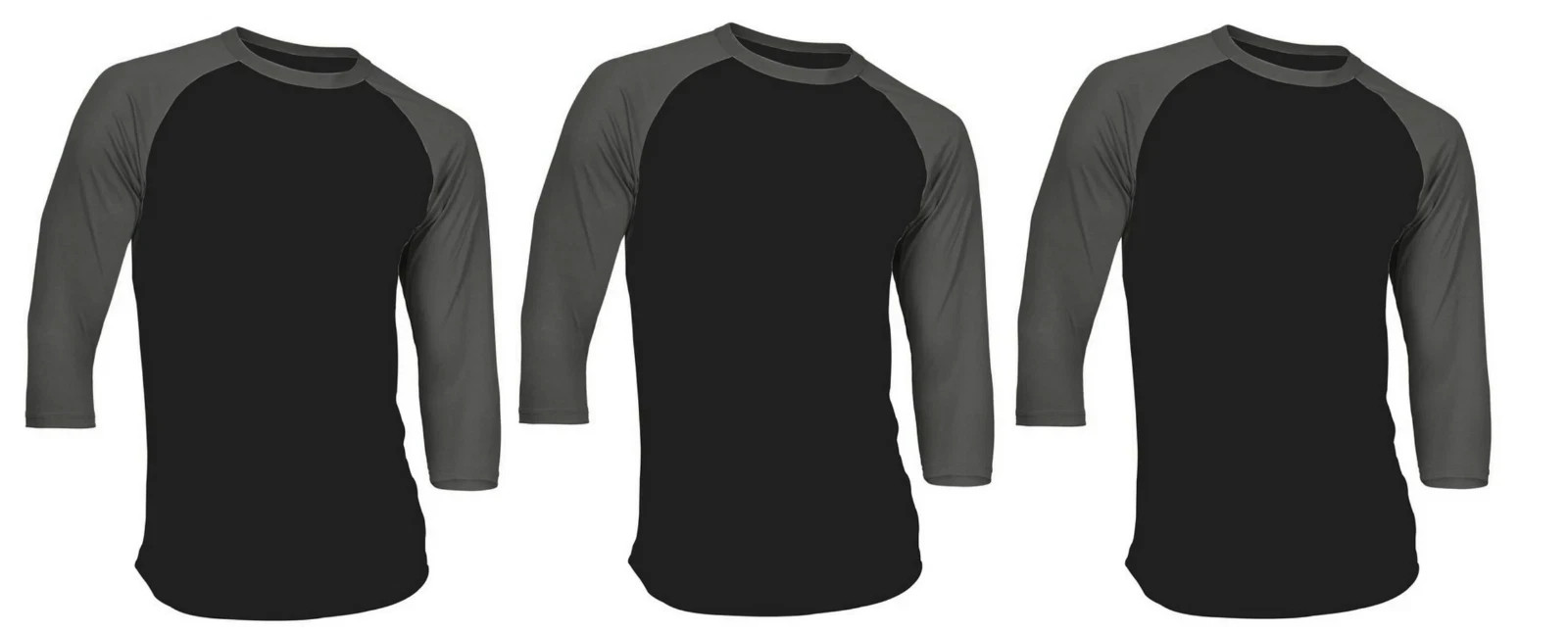 3 Packs Men&rsquo;s 3/4 Sleeve Crew Neck Raglan Jersey Baseball Tee Shirts Size L