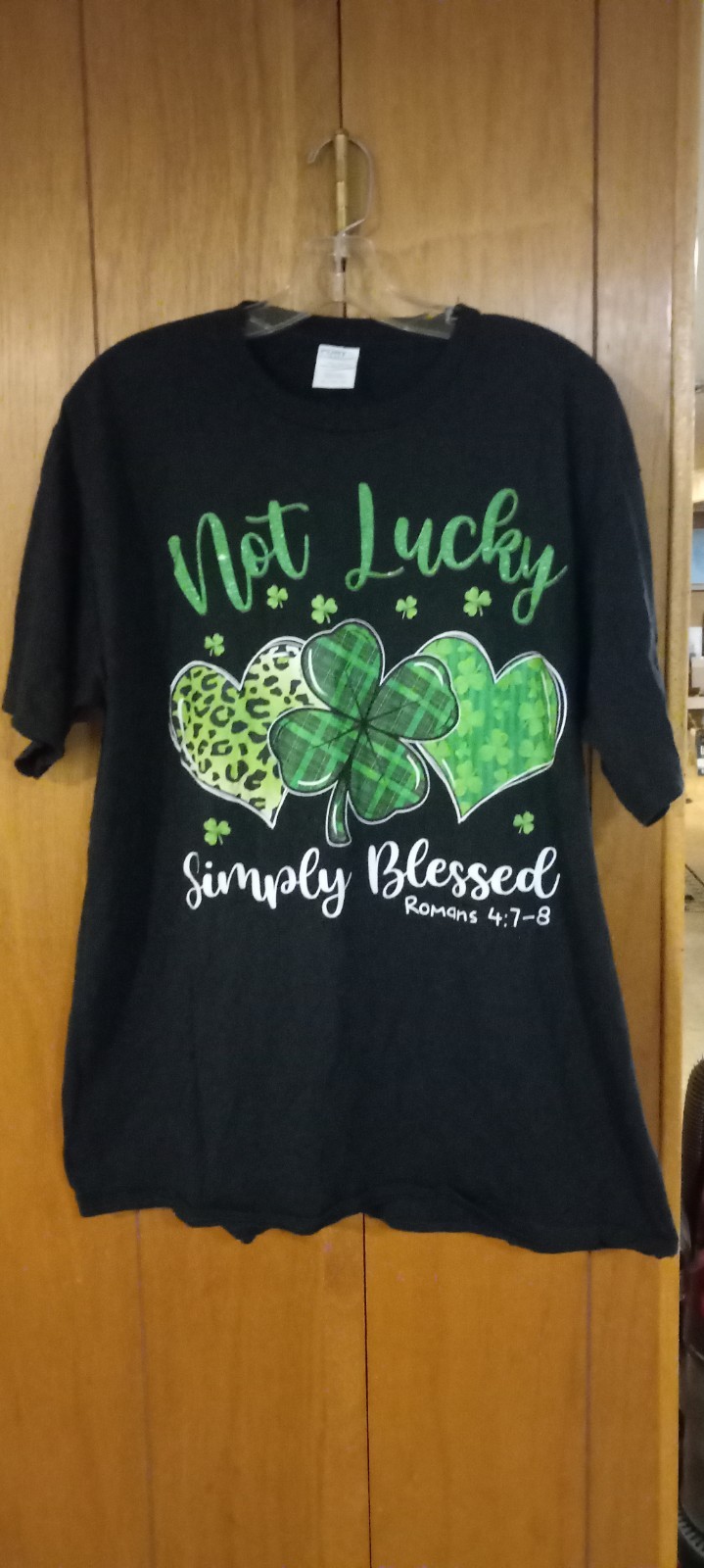 PORT COMPANY « Not Lucky But Blessed » T-Shirt! Stretchable! Size XL