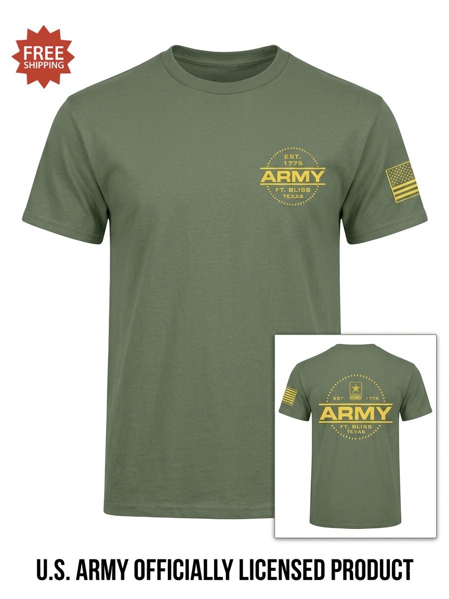 “United States Army Ft Bliss, TX 1775” Double Sided Green T Shirt – Sz XL – NWT
