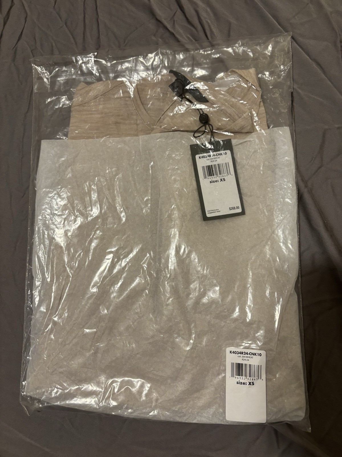$268 NWT John Varvatos Shirt XS Beige Men&rsquo;s Santar Crew Neck Lightweight Tee