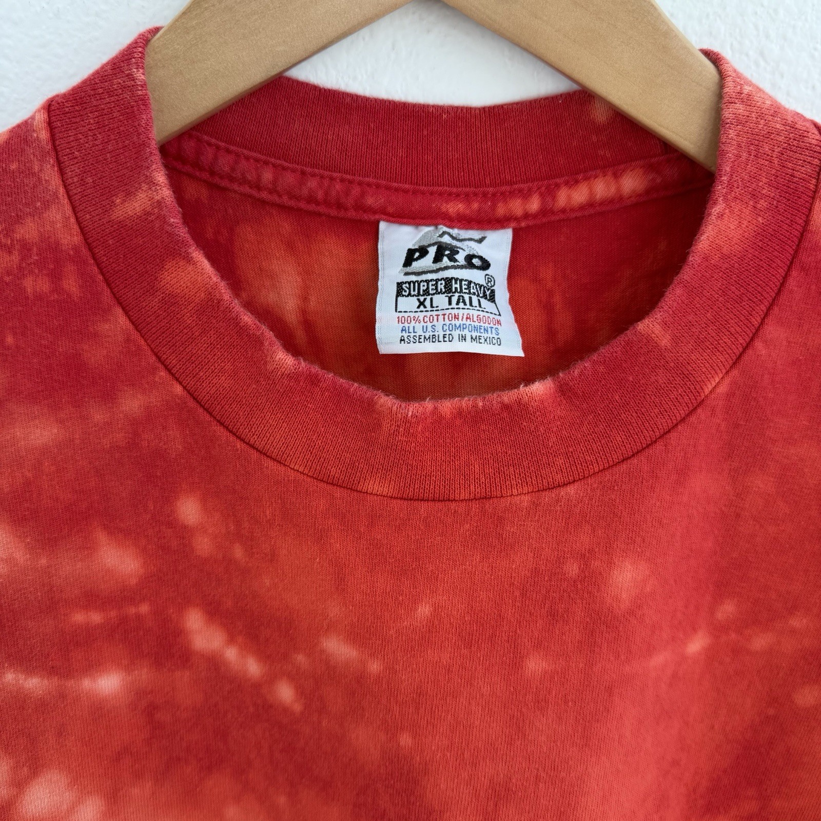 Custom Bleached Red T Shirt XL Tall Acid Wash Distressed Streetwear 100% Cotton