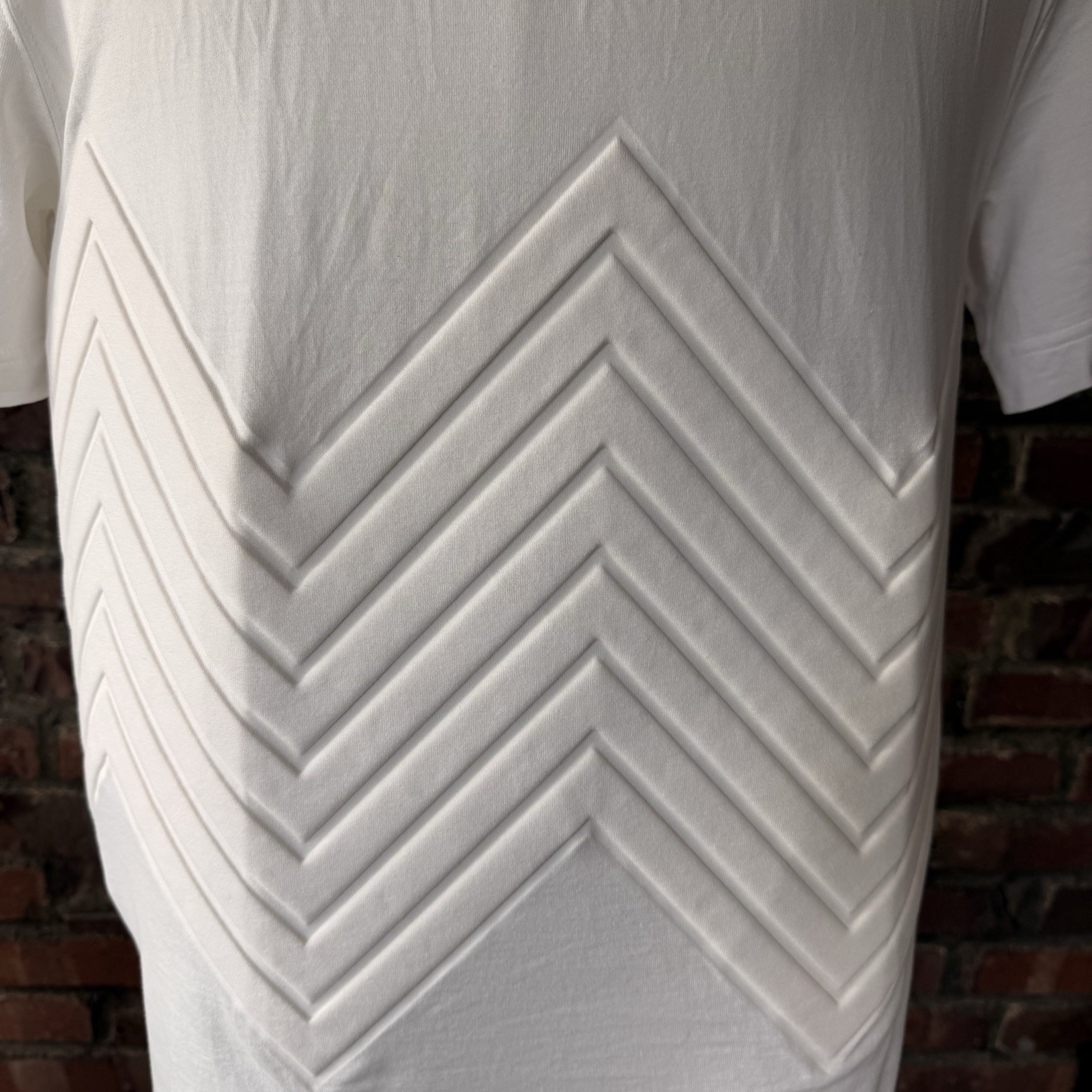 Bottega Veneta White Chevron Embossed Shirt Size 48 Luxury Tee Made In Italy