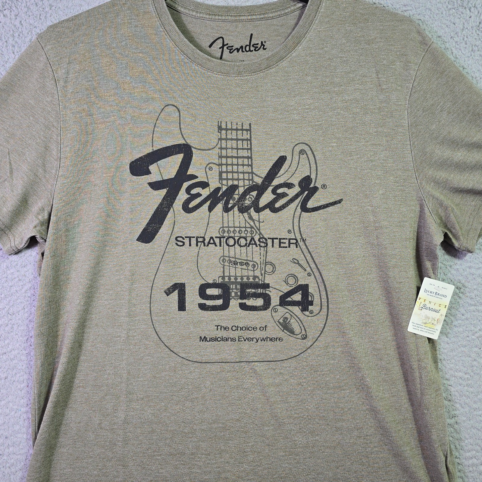 LUCKY BRAND Fender Shirt Mens XL Beige Strat Stratocaster Guitar Skater NWT