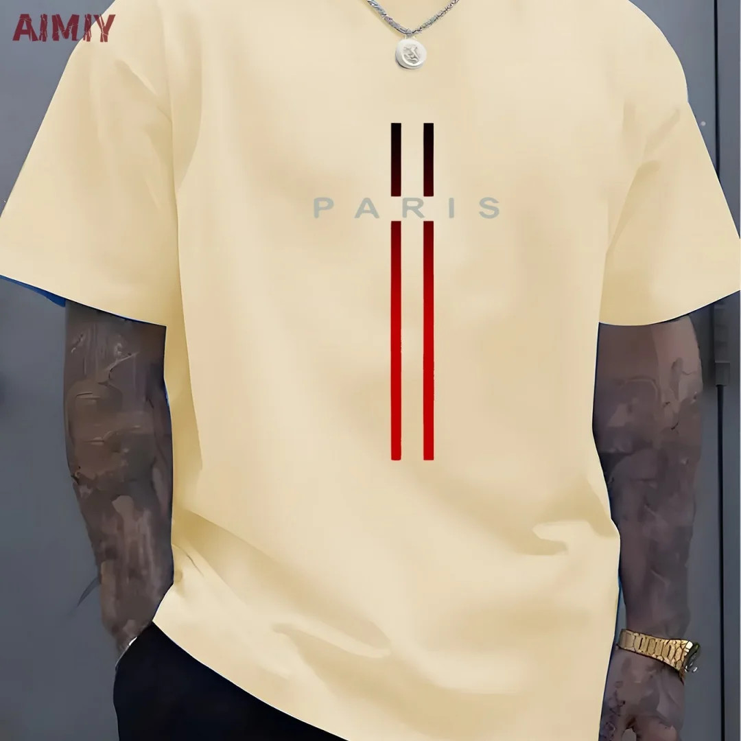 Summer Men&rsquo;s T-shirt Top Casual Loose Fit Oversized T-shirt PARI Letter Pattern