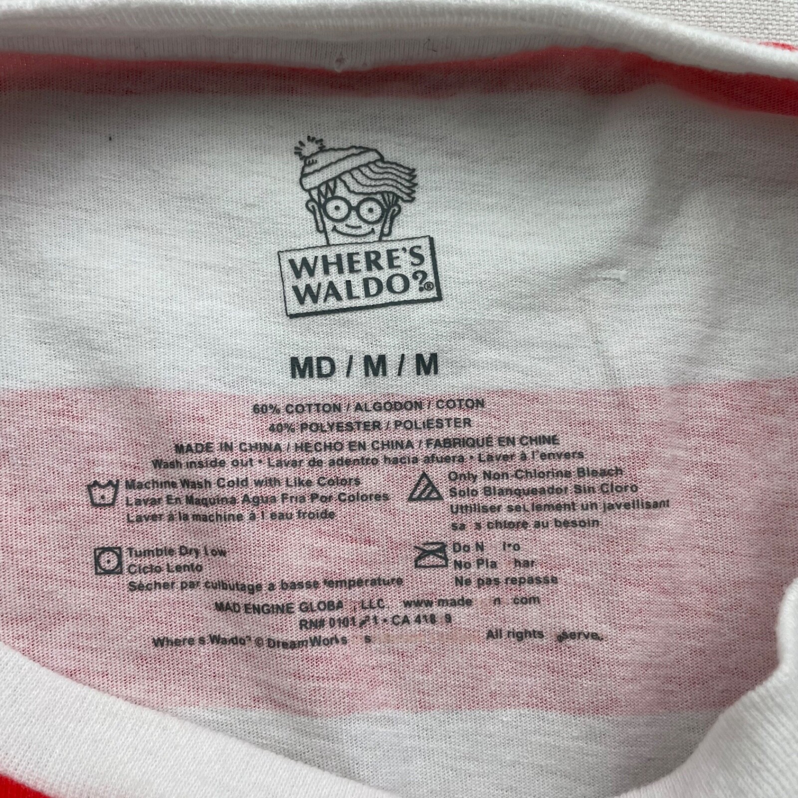 Where&rsquo;s Waldo Men&rsquo;s Red & White Stripe S/S T-Shirt • Medium