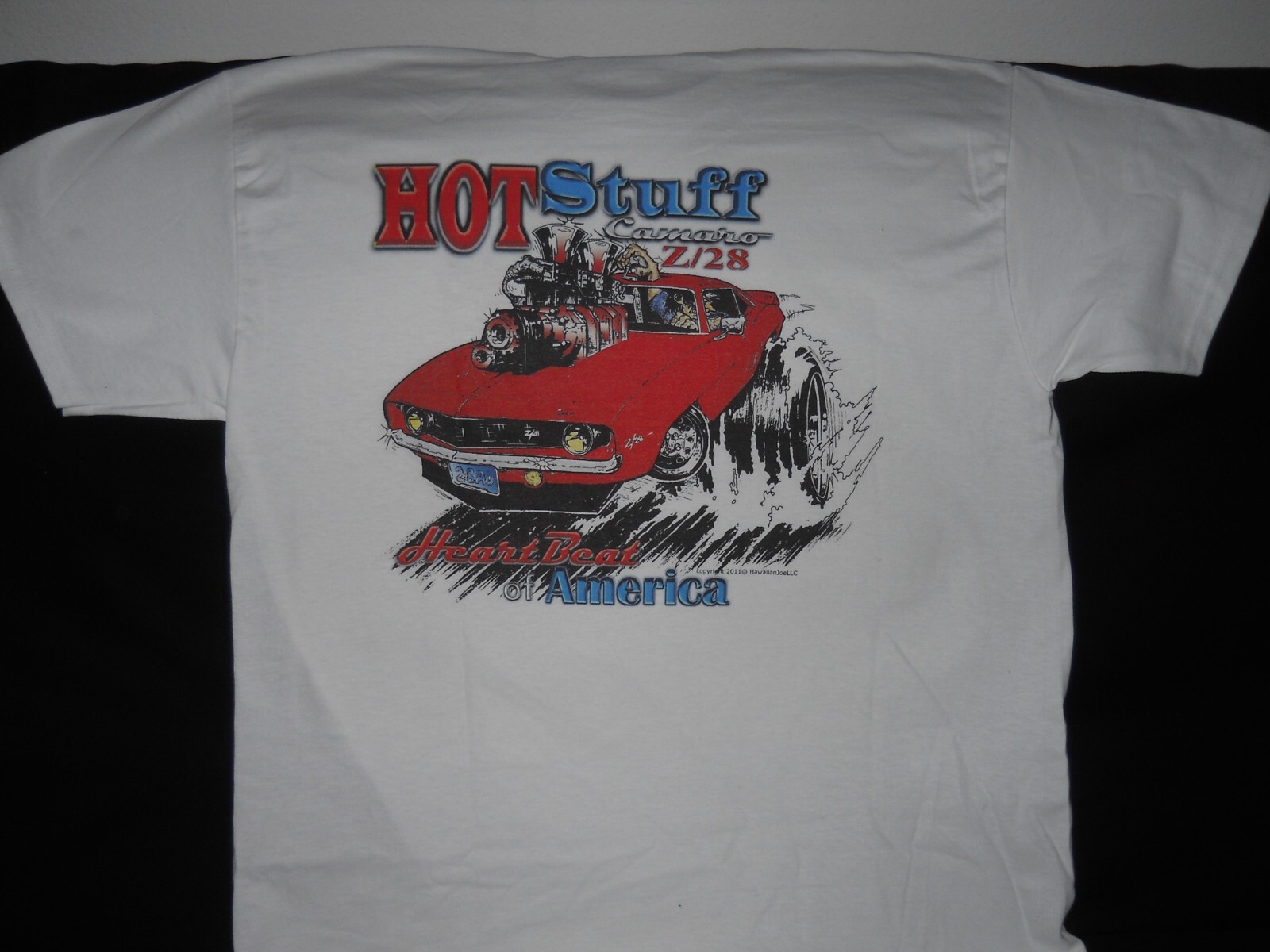 NEW « HOT STUFF » CAMARO DESIGN : « DTG » PRINT On 100% COTTON WHITE T-SHIRT 2XX