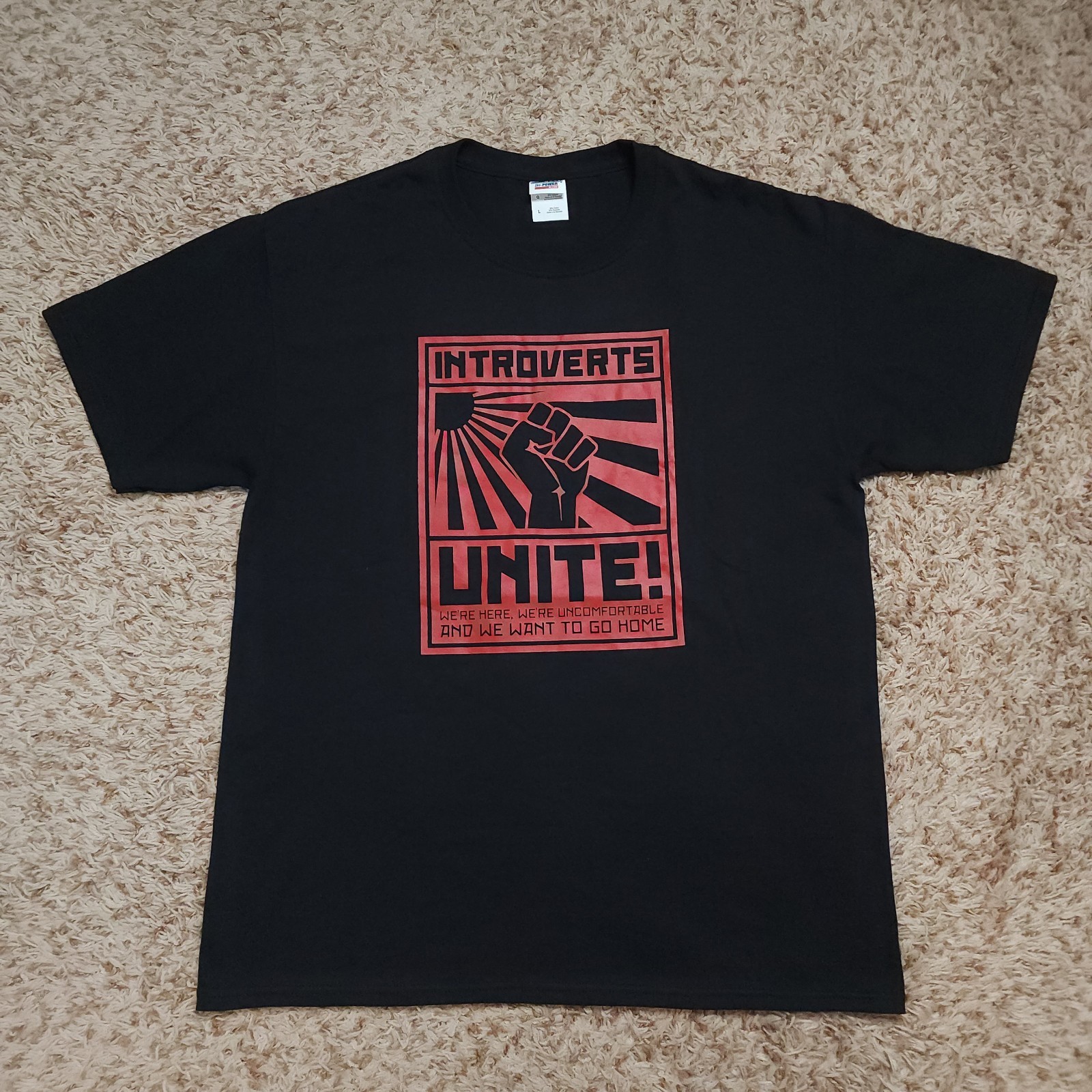 Introverts Unite Screen Print Mens L Red Black Short Sleeve Shirt