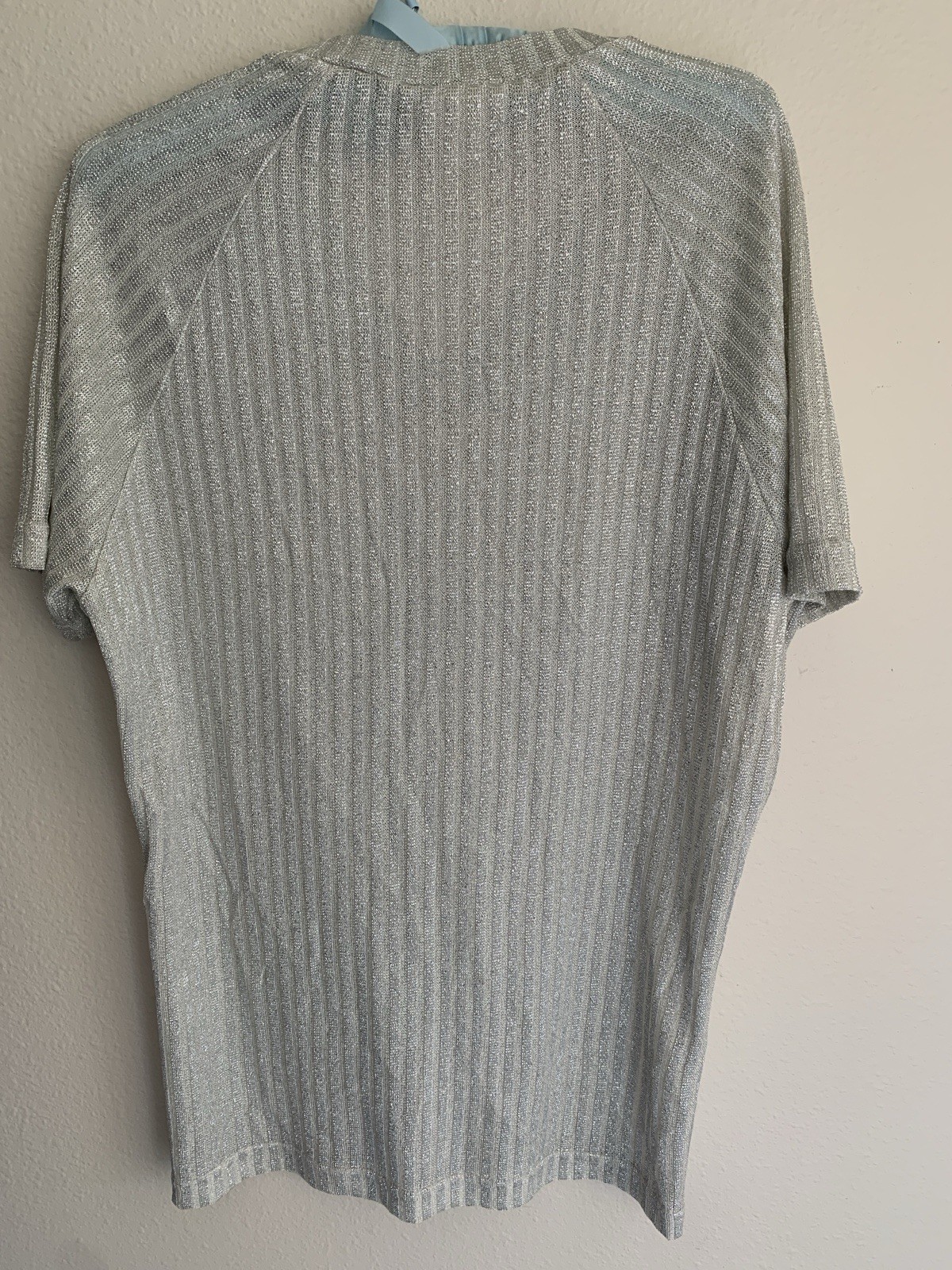 XL Vintage International Male Silver Sparkle V-neck Shirt Club Dance Party Sheer