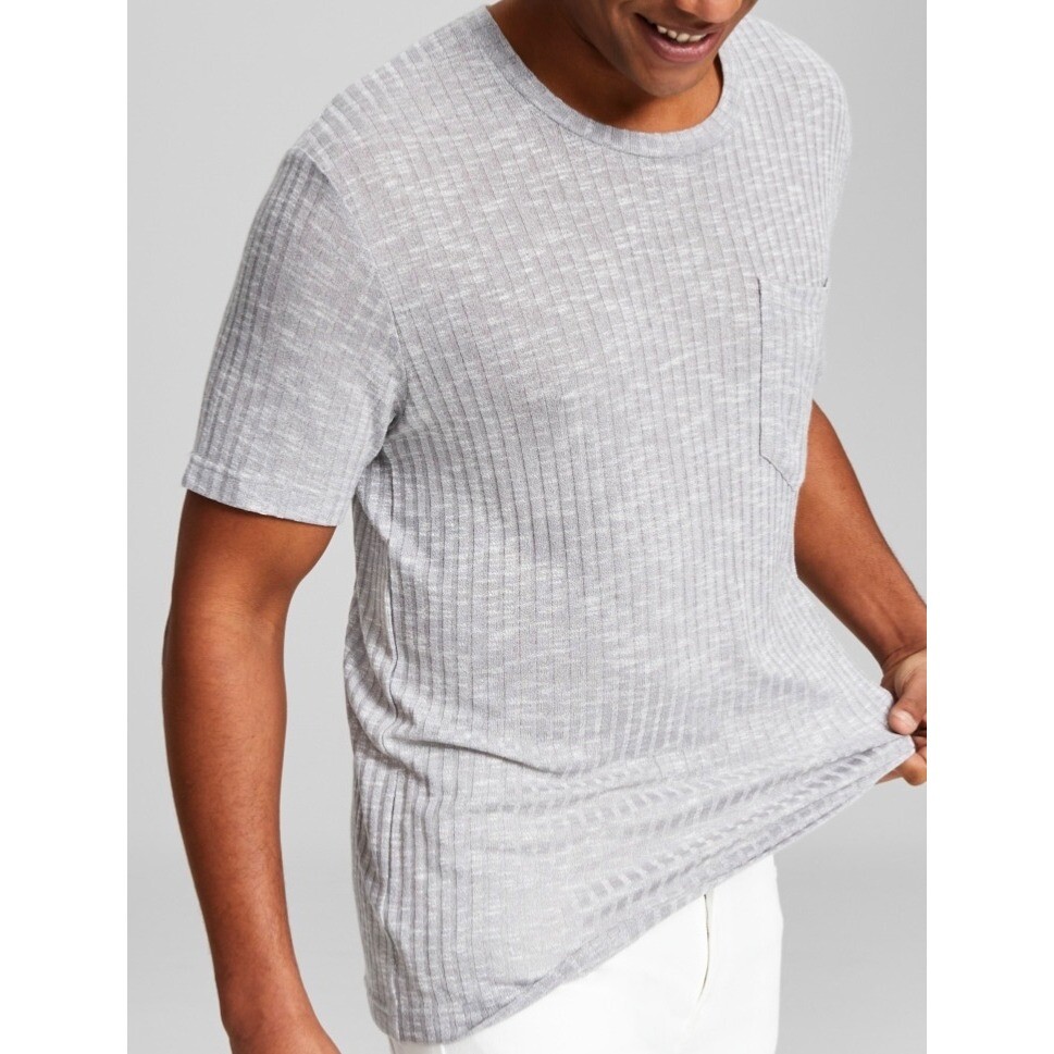 And Now This Men&rsquo;s Ribbed Pocket Knit Short-Sleeve Shirt NWT Heather Grey