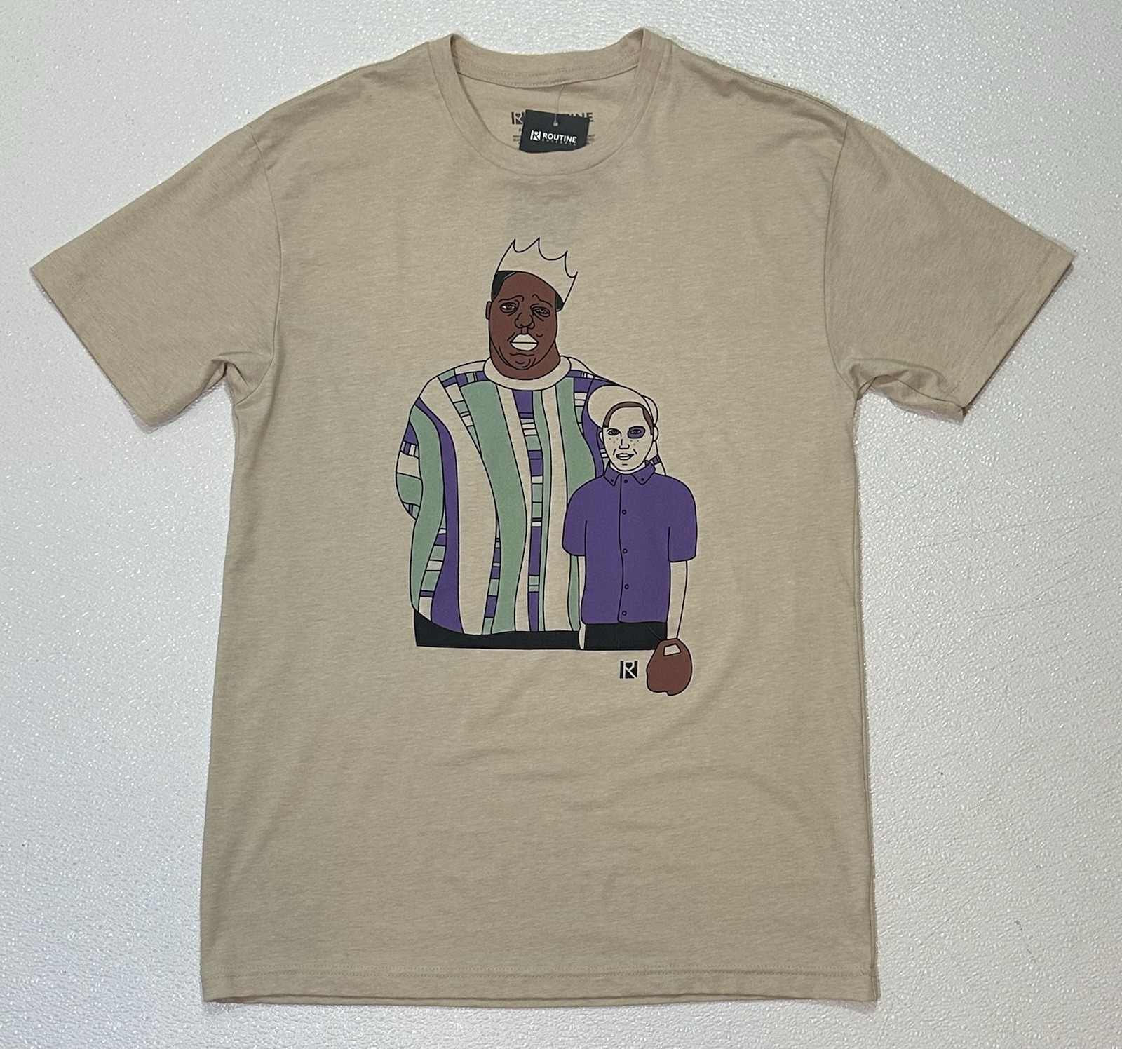 ROUTINE BASEBALL Size Medium Beige Biggie Smalls Sandlot T-shirt NWT
