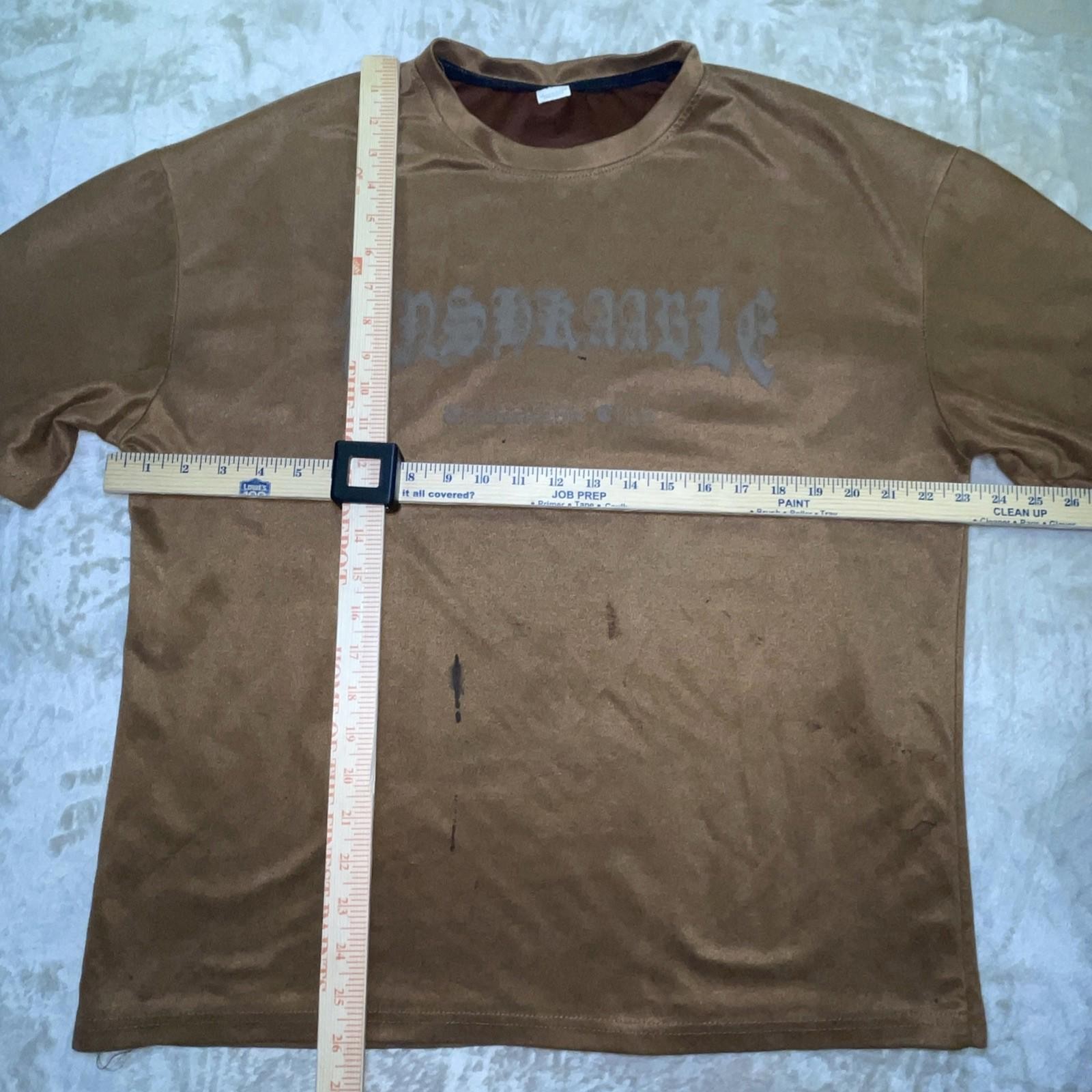 “Unsbakable Club” T-Shirt Soft Faux Suede Fabric Men’s Brown T-Shirt Sz L *READ*